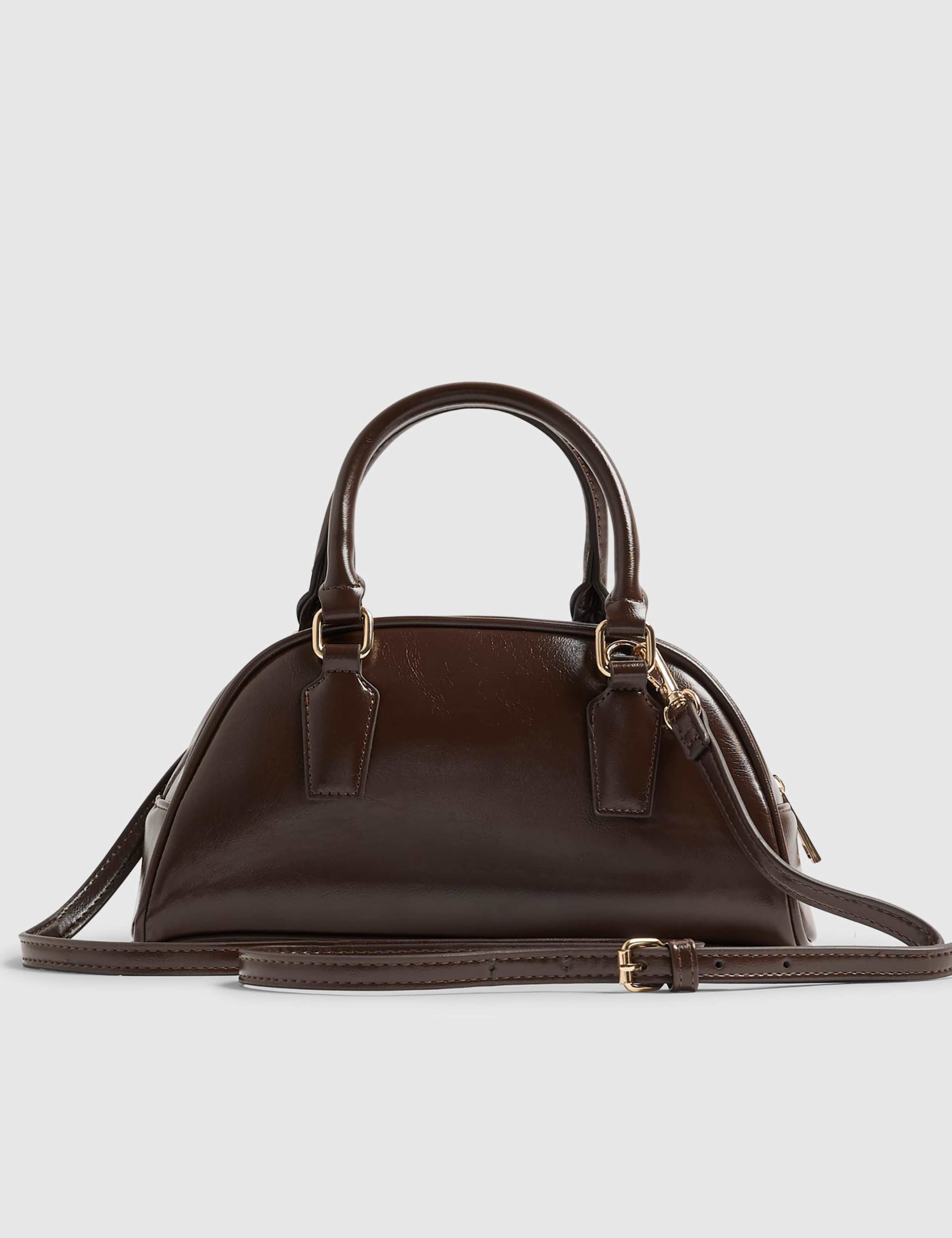 Faux Leather Charm Bowler Bag 2 of 6