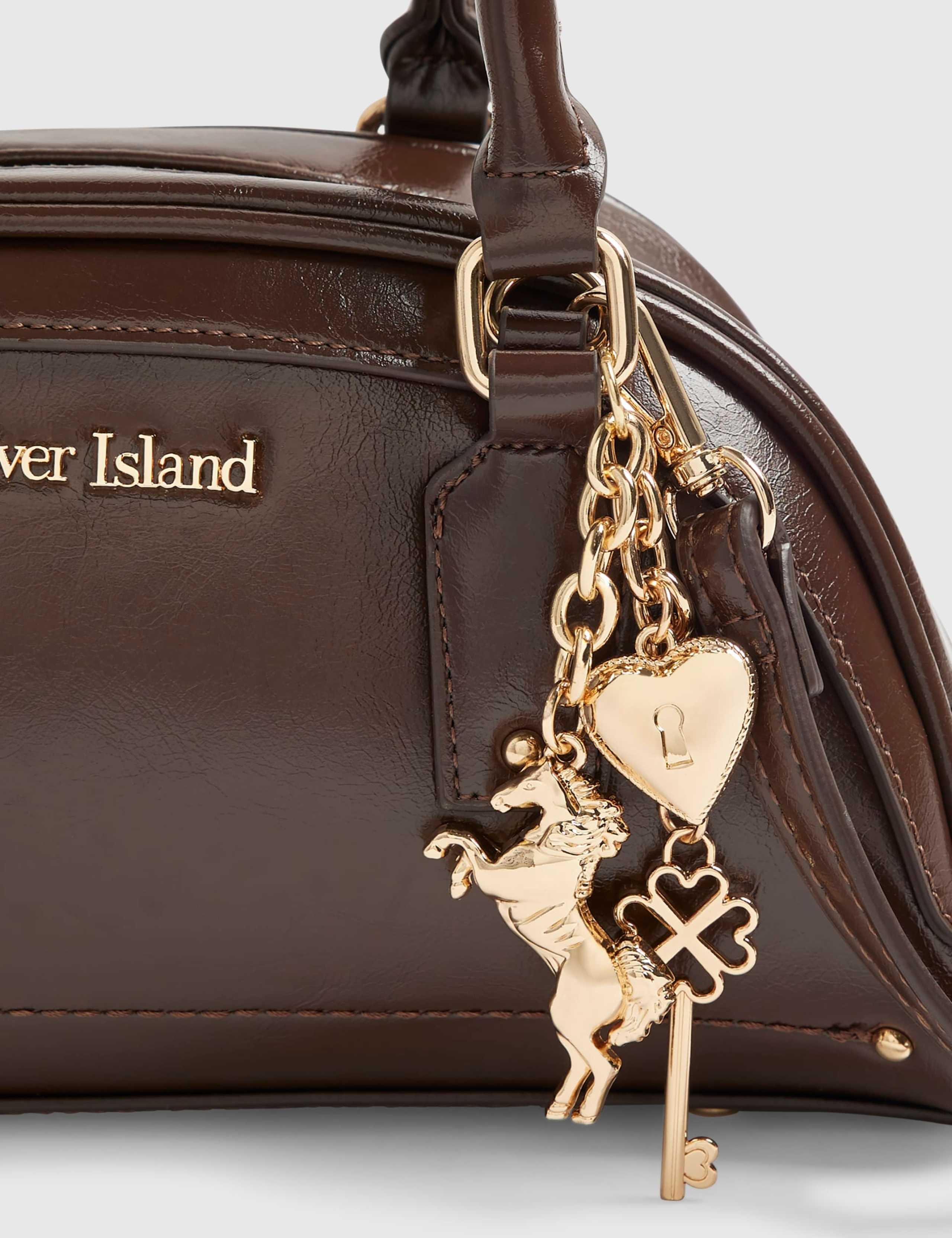 Faux Leather Charm Bowler Bag 3 of 6