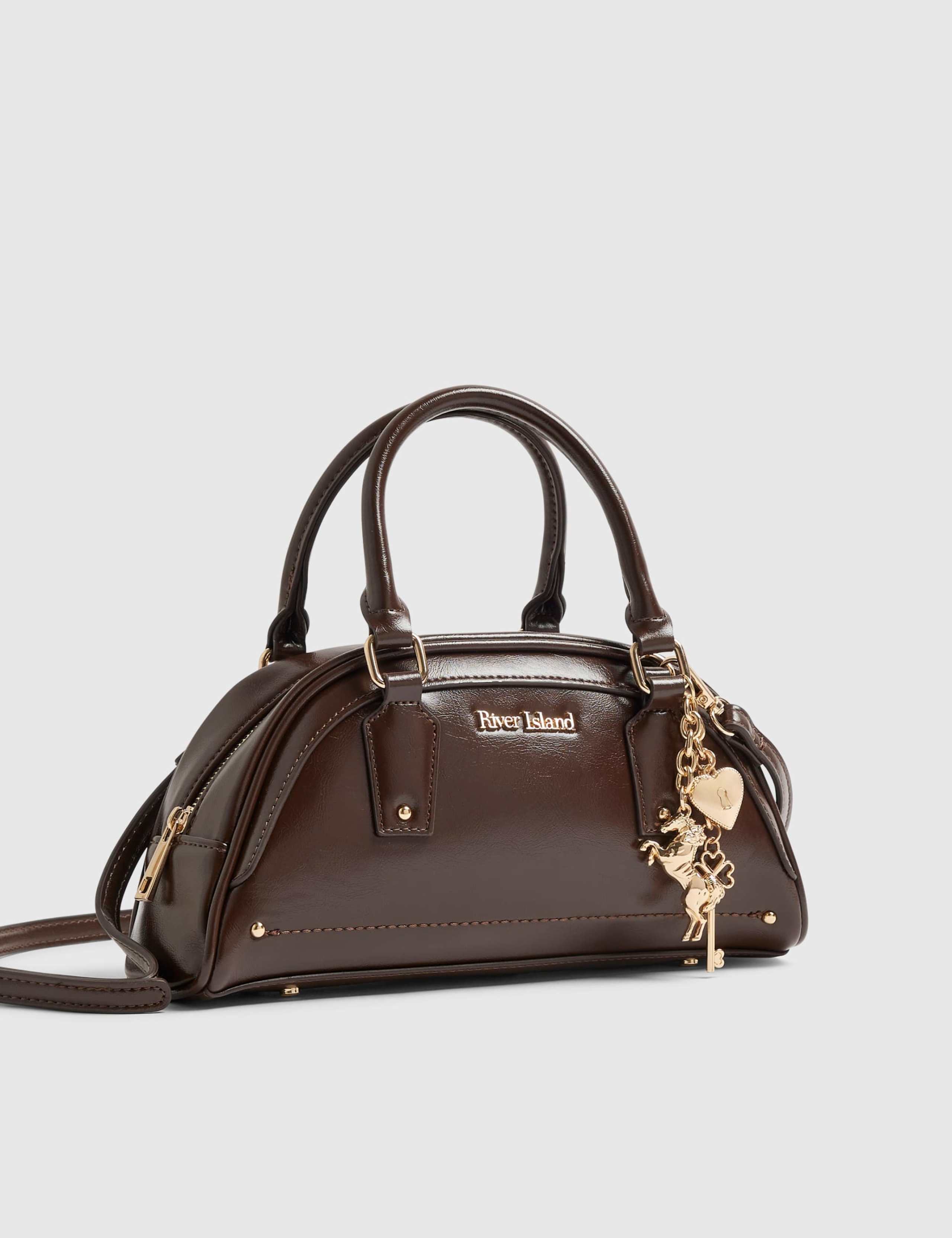 Faux Leather Charm Bowler Bag 4 of 6