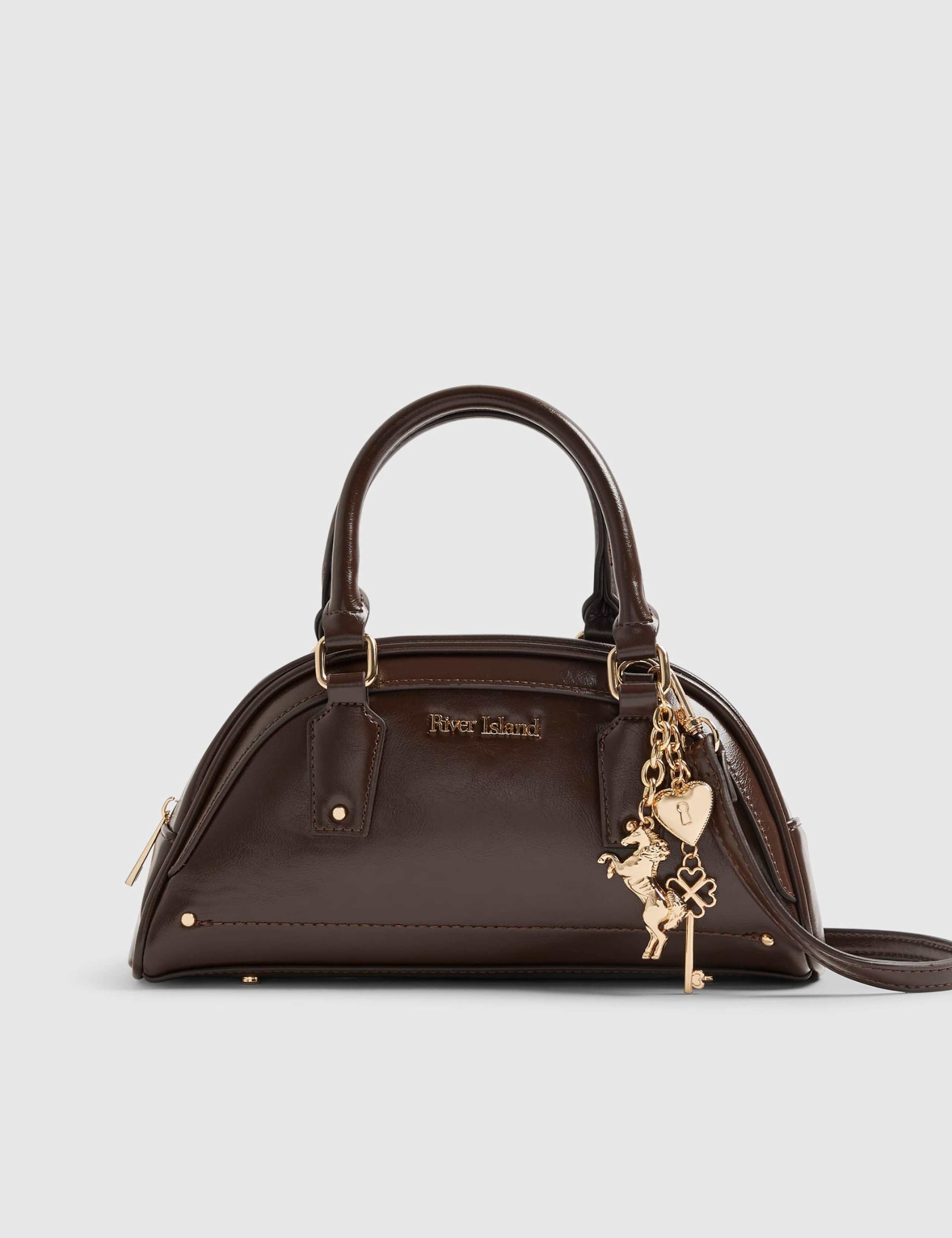 Faux Leather Charm Bowler Bag 5 of 6