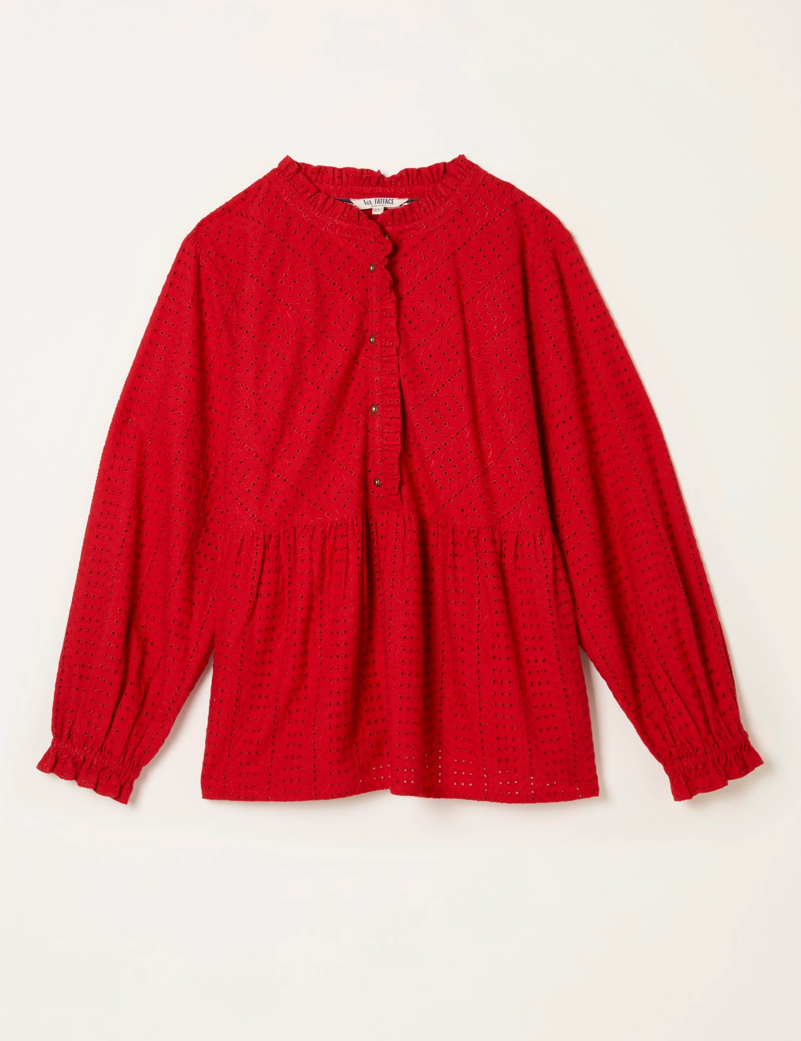 Broderie Frill Neck Blouse with Linen 2 of 5