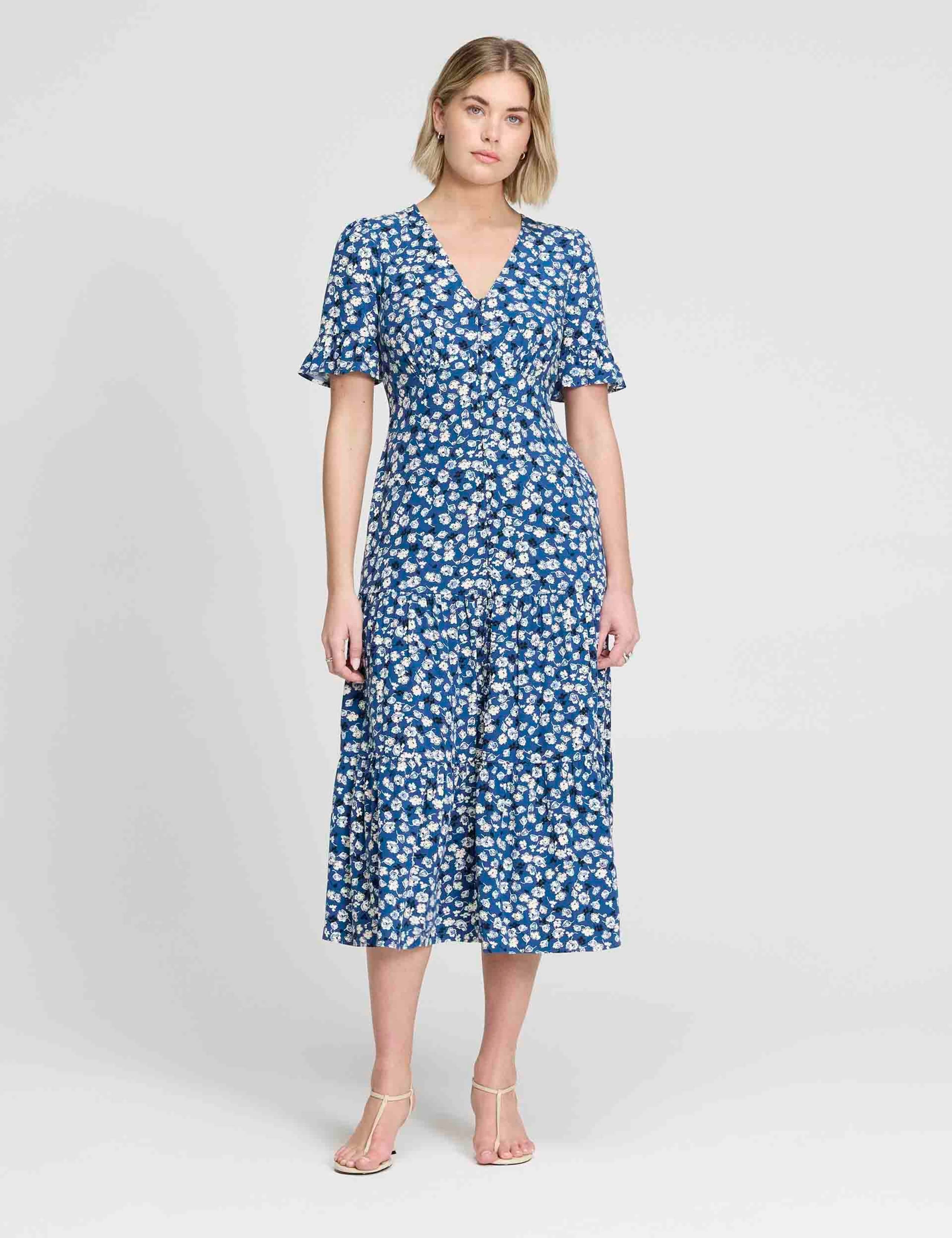 Floral Button Through Tiered Midi Tea Dress 1 of 6