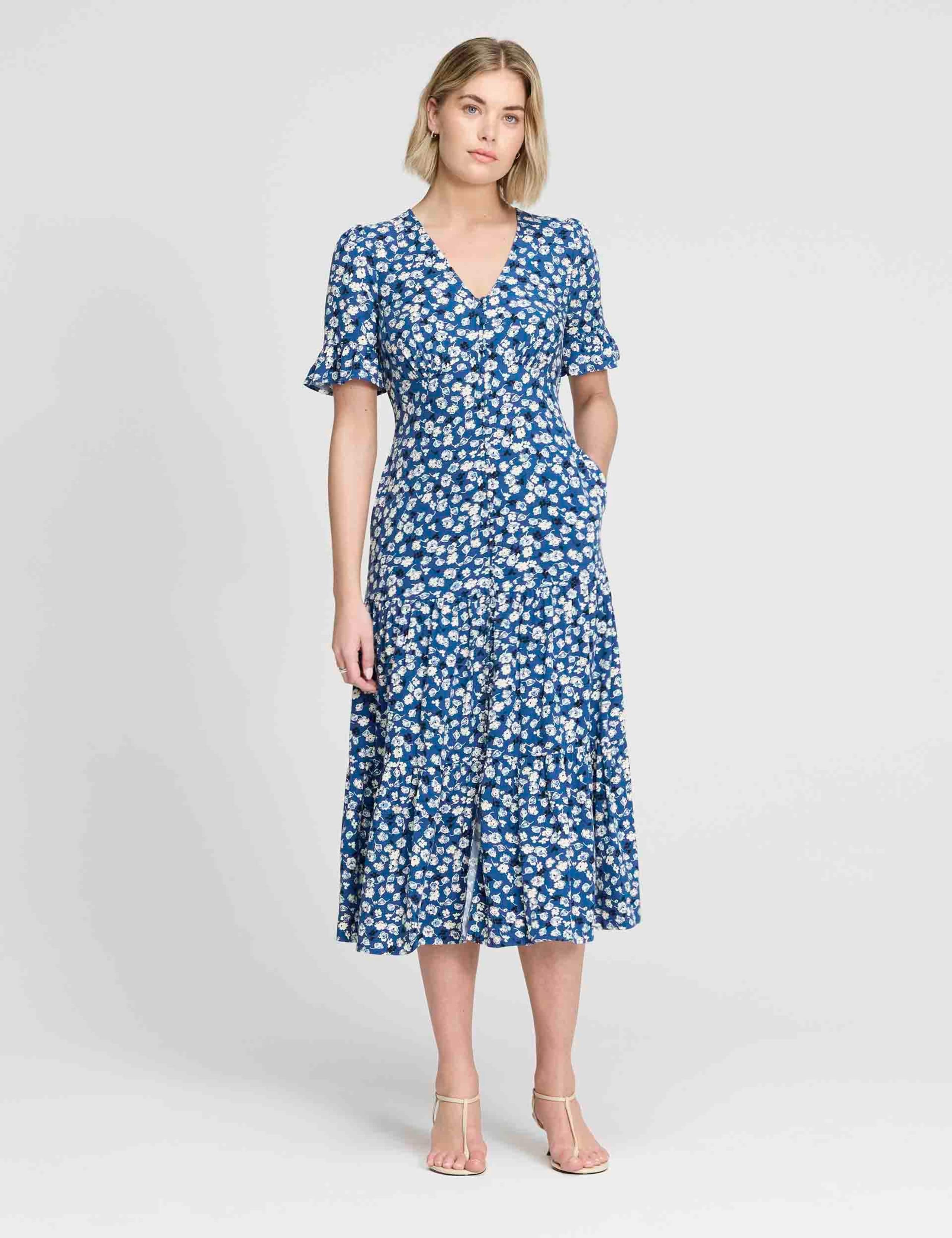 Floral Button Through Tiered Midi Tea Dress 2 of 6