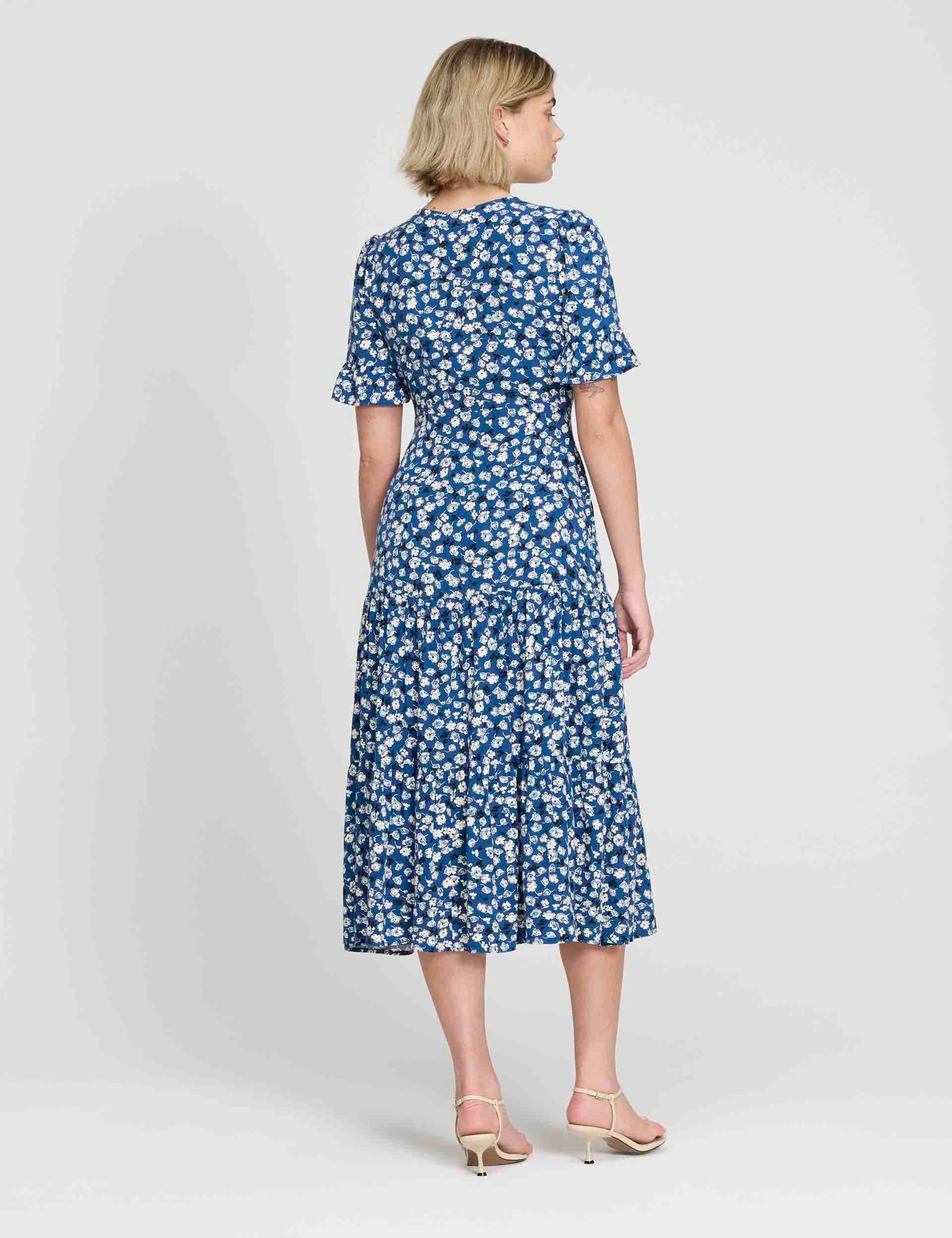 Floral Button Through Tiered Midi Tea Dress 3 of 6