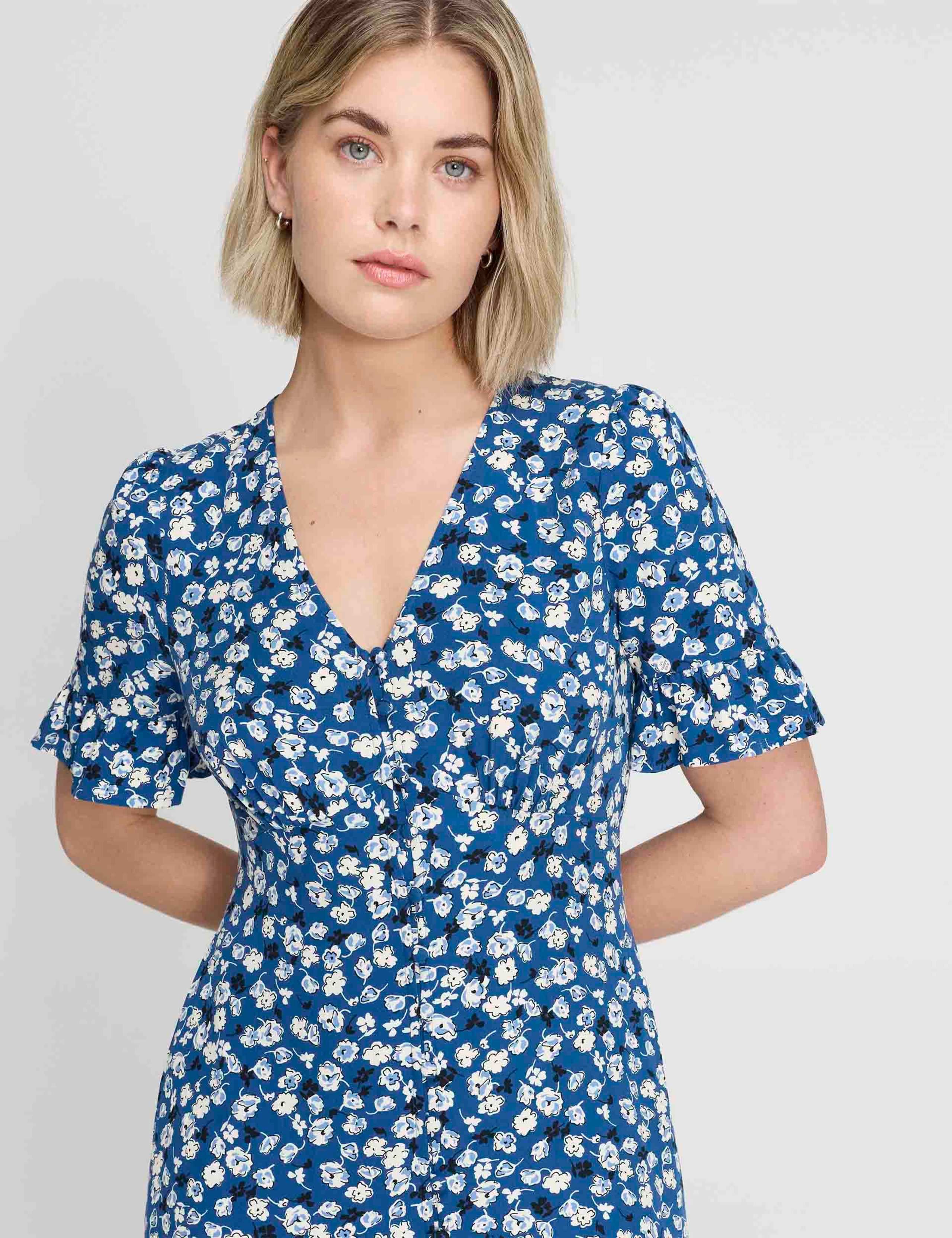 Floral Button Through Tiered Midi Tea Dress 5 of 6
