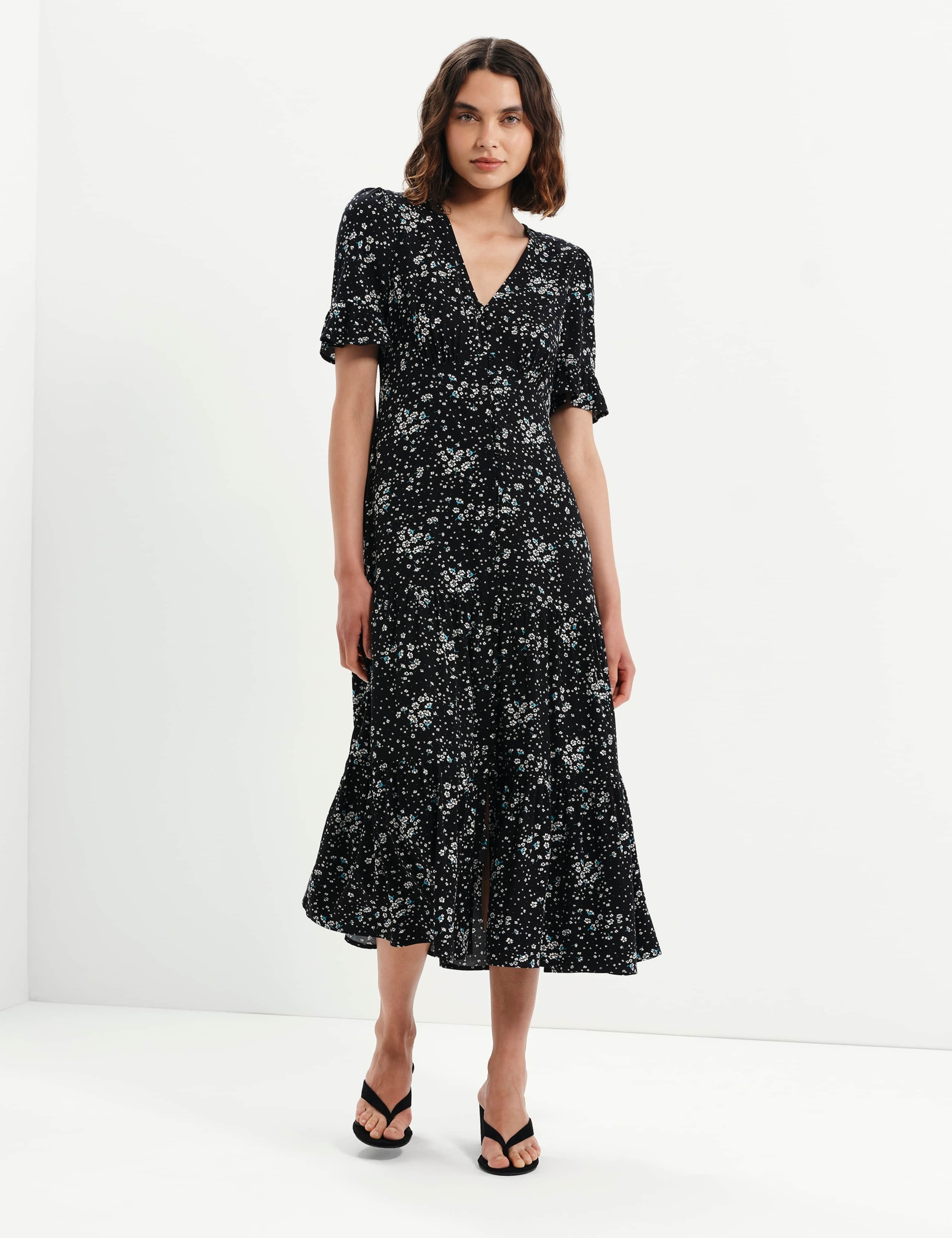 Floral Button Through Tiered Midi Tea Dress 1 of 7