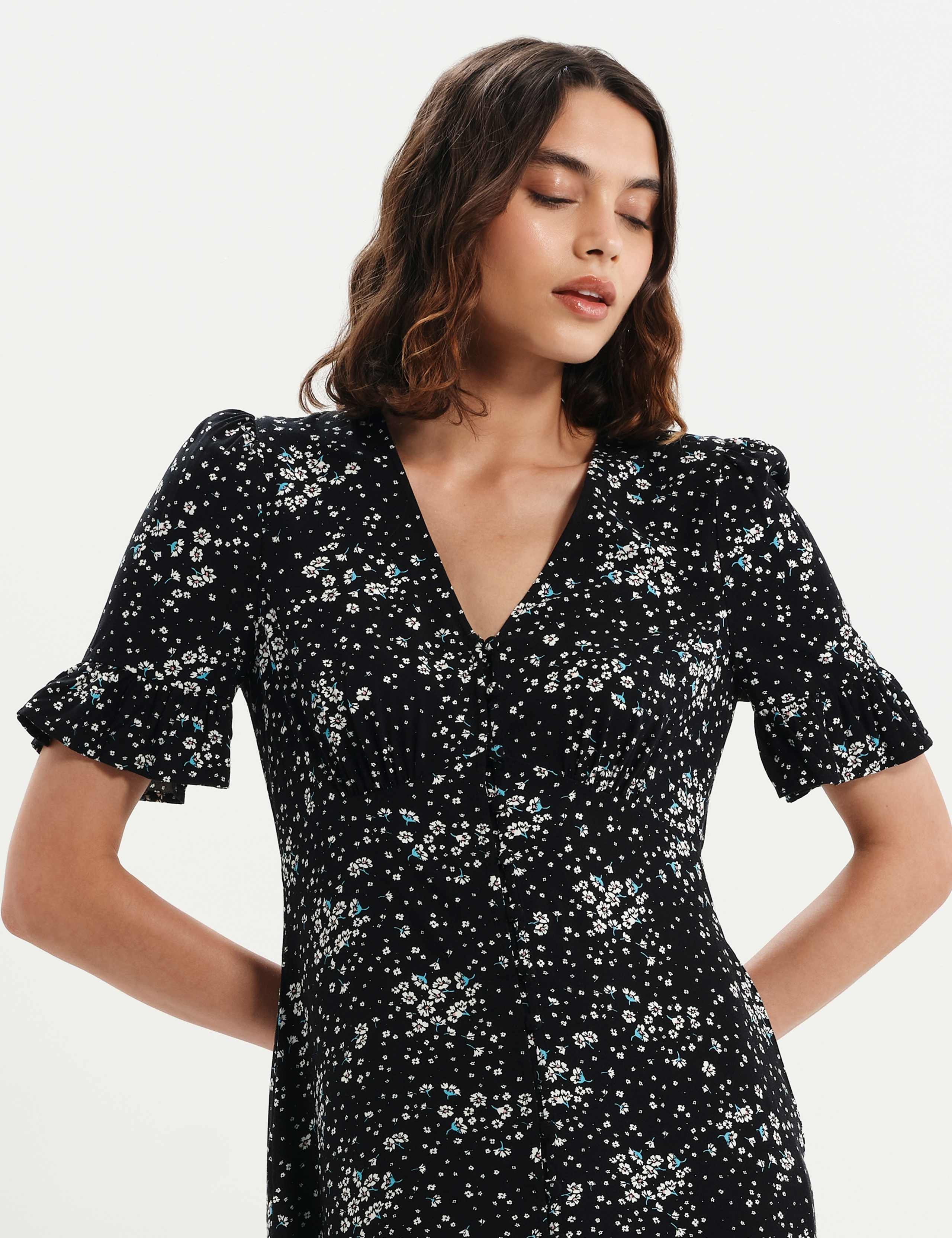 Floral Button Through Tiered Midi Tea Dress 5 of 7
