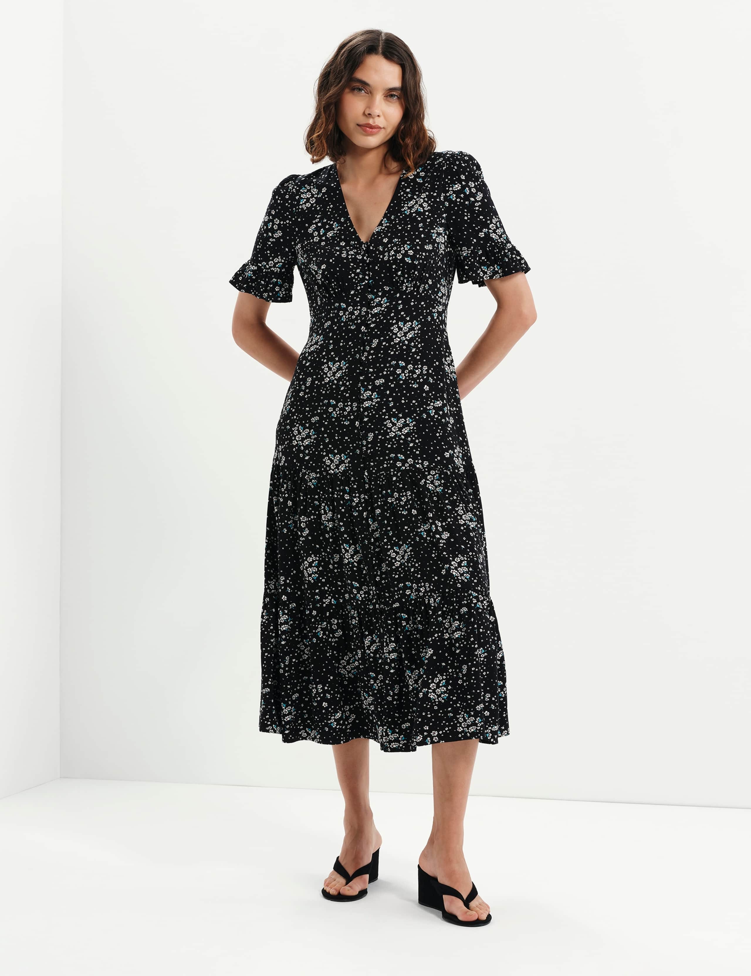 Floral Button Through Tiered Midi Tea Dress 7 of 7