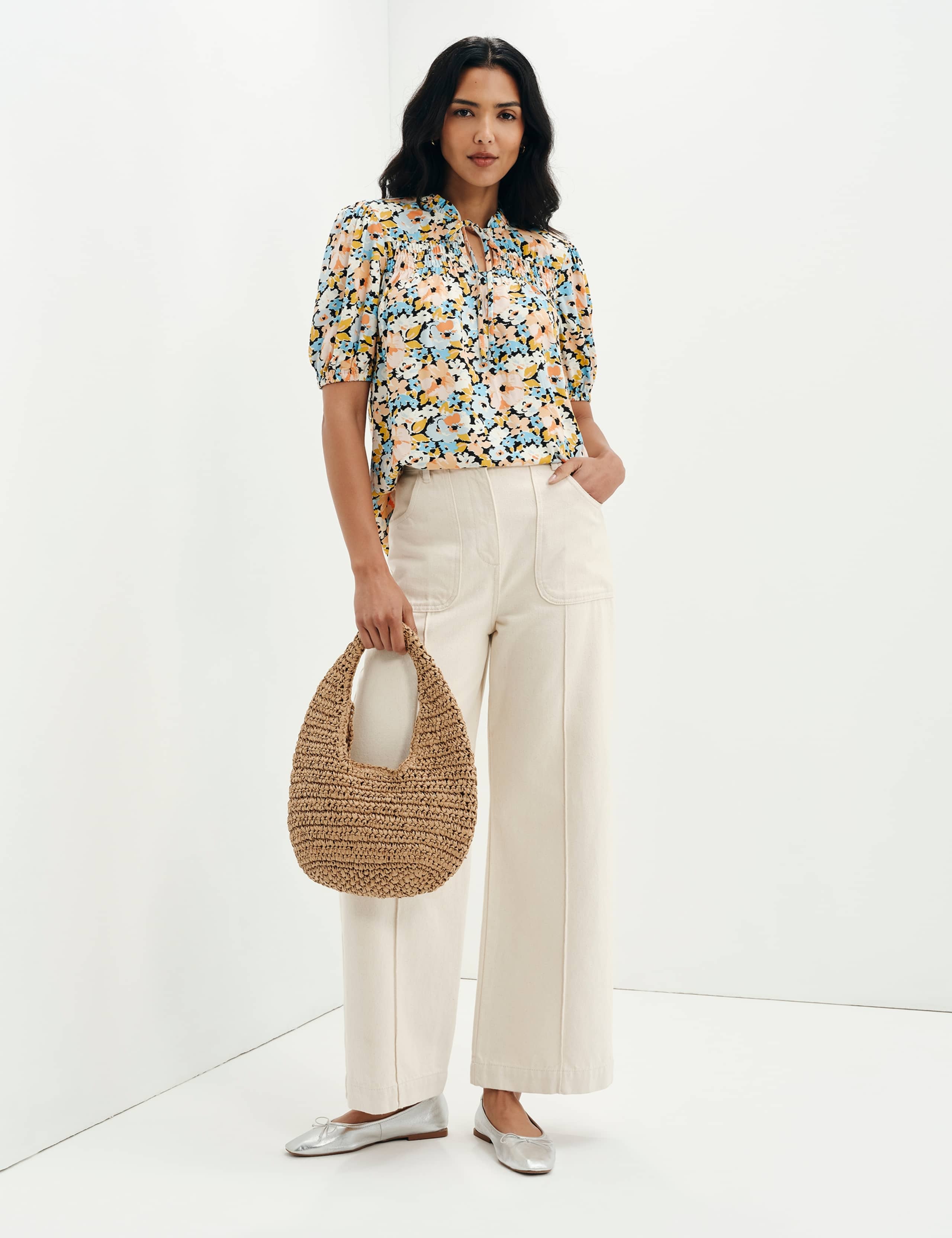Floral Shirred Tie Neck Relaxed Top 5 of 10