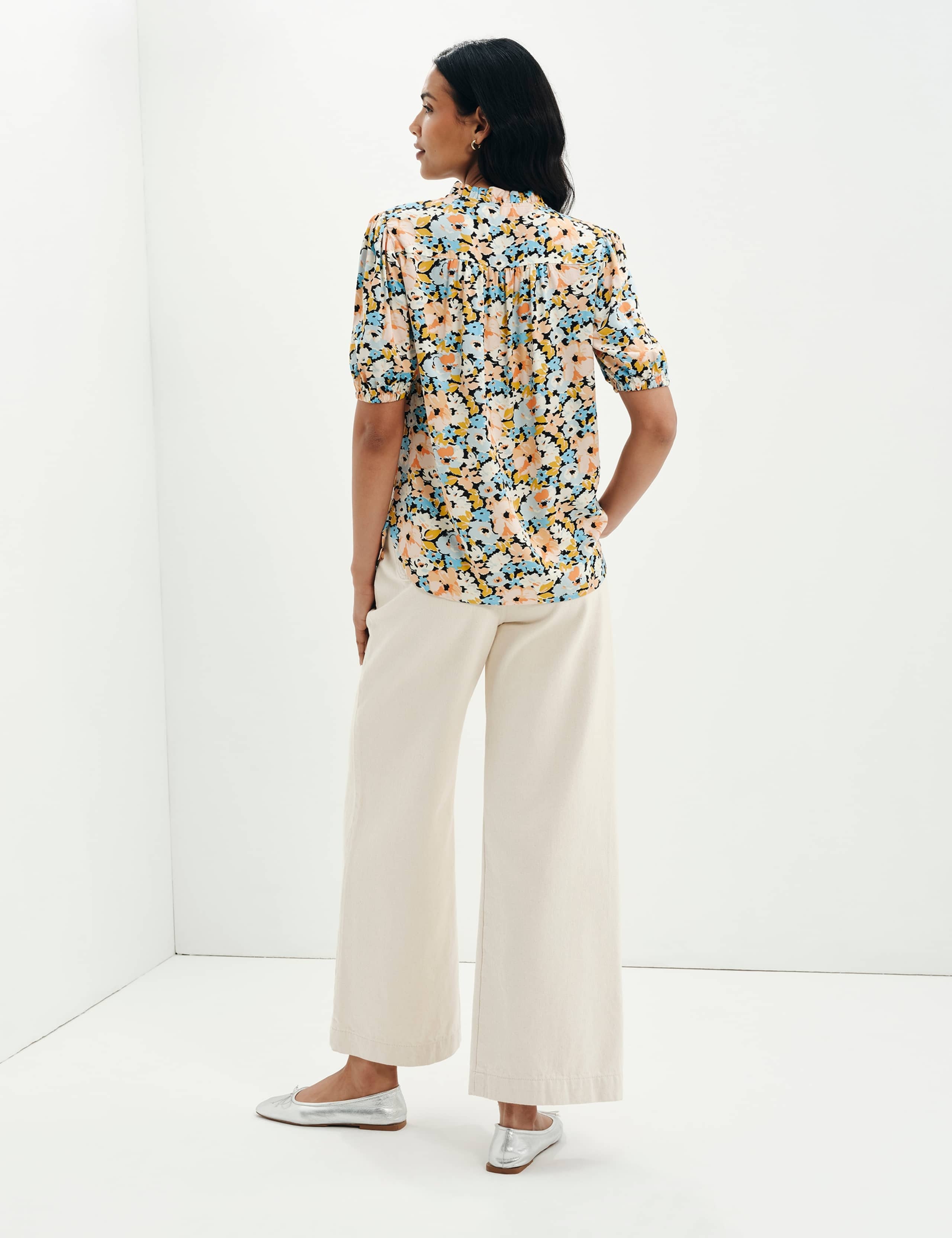 Floral Shirred Tie Neck Relaxed Top 8 of 10
