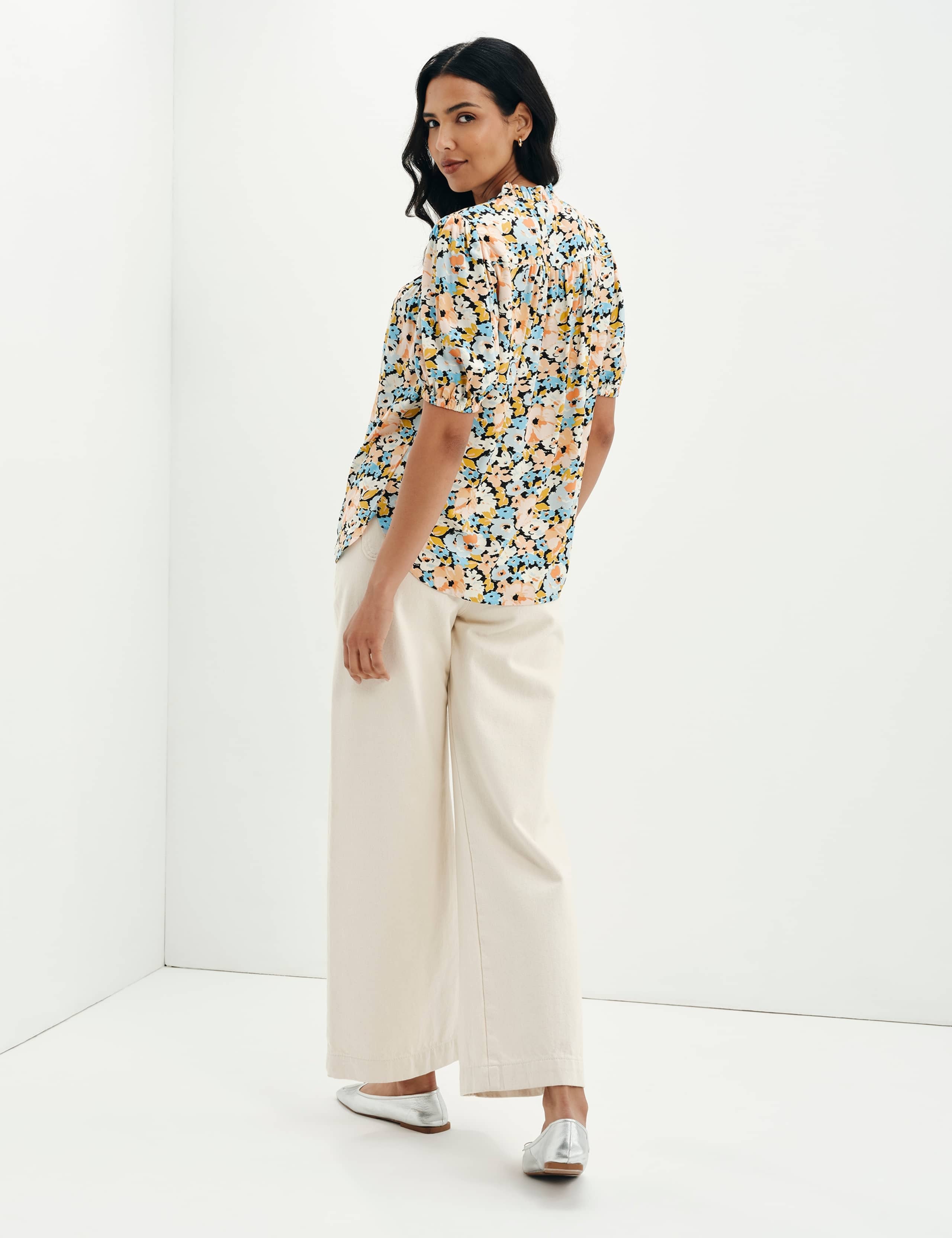 Floral Shirred Tie Neck Relaxed Top 9 of 10