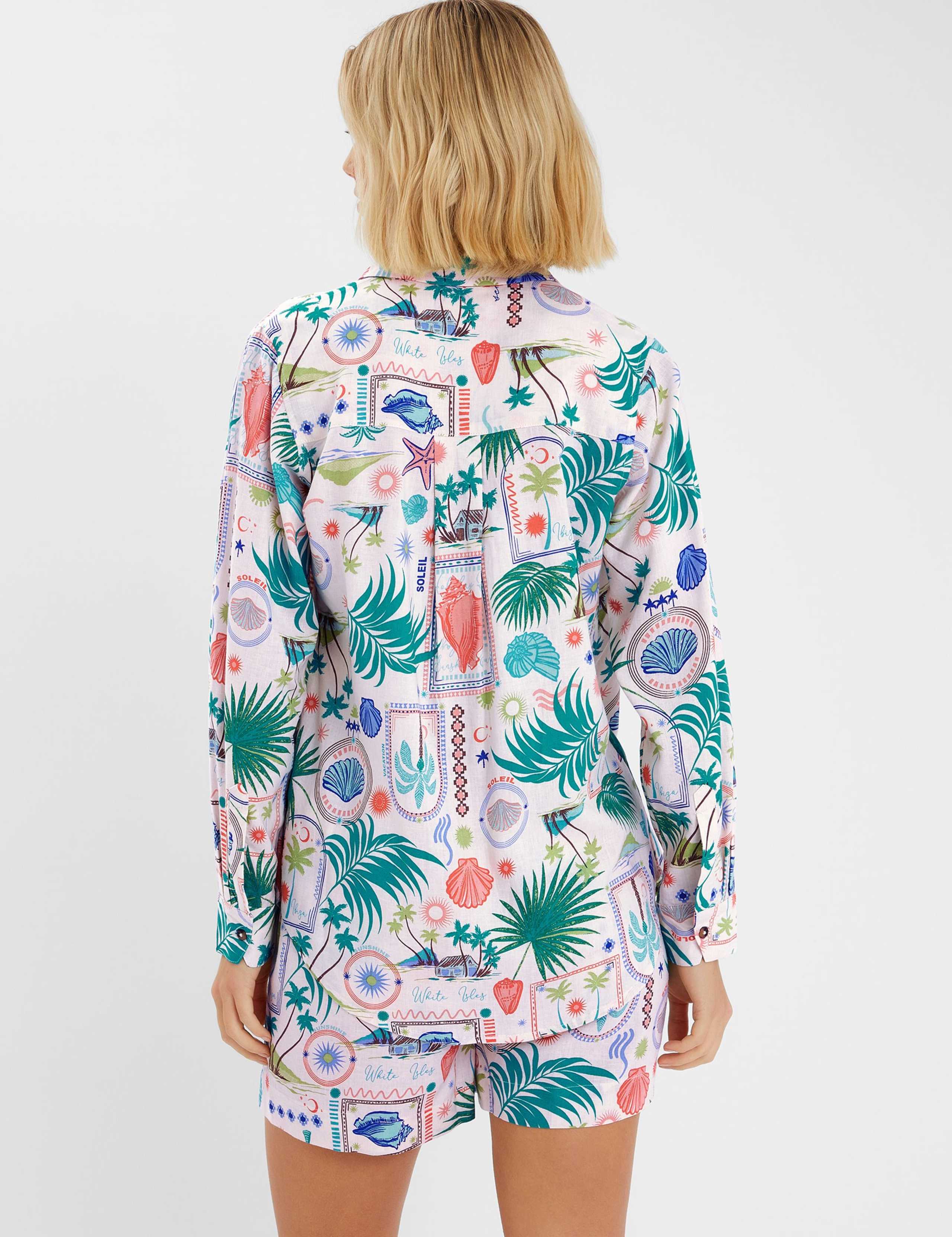 Postcard Print Beach Shirt with Linen 3 of 4