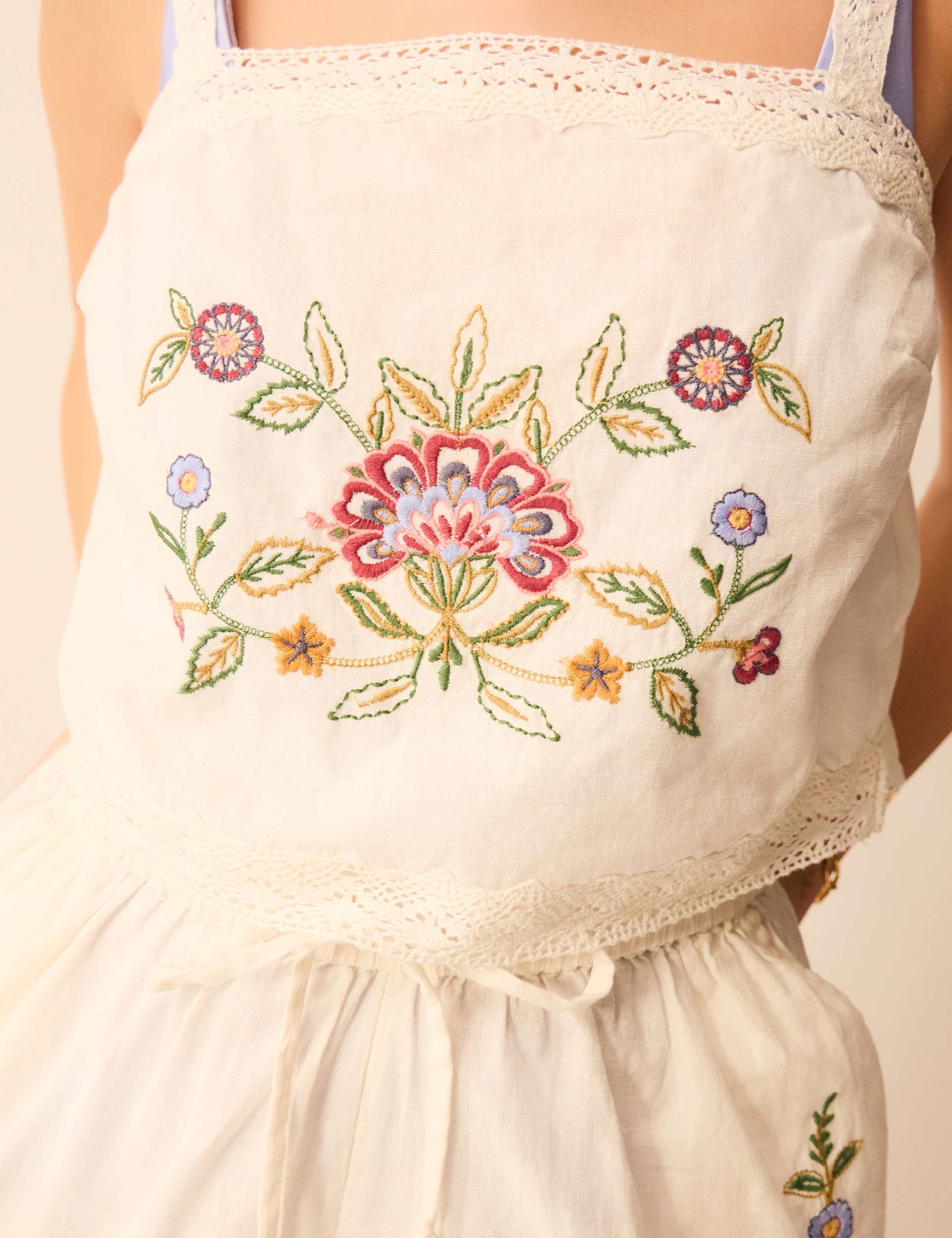Cotton Rich Embroidered Cami Top with Linen 4 of 4