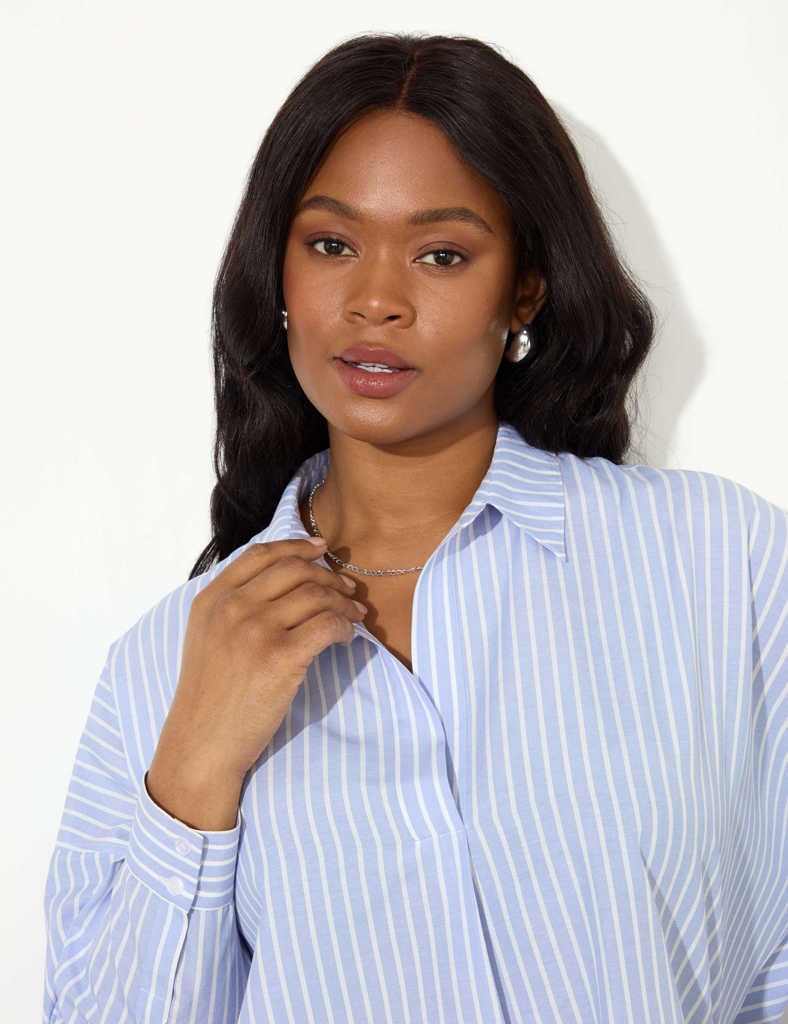 Cotton Blend Striped Button Detail Shirt 5 of 6