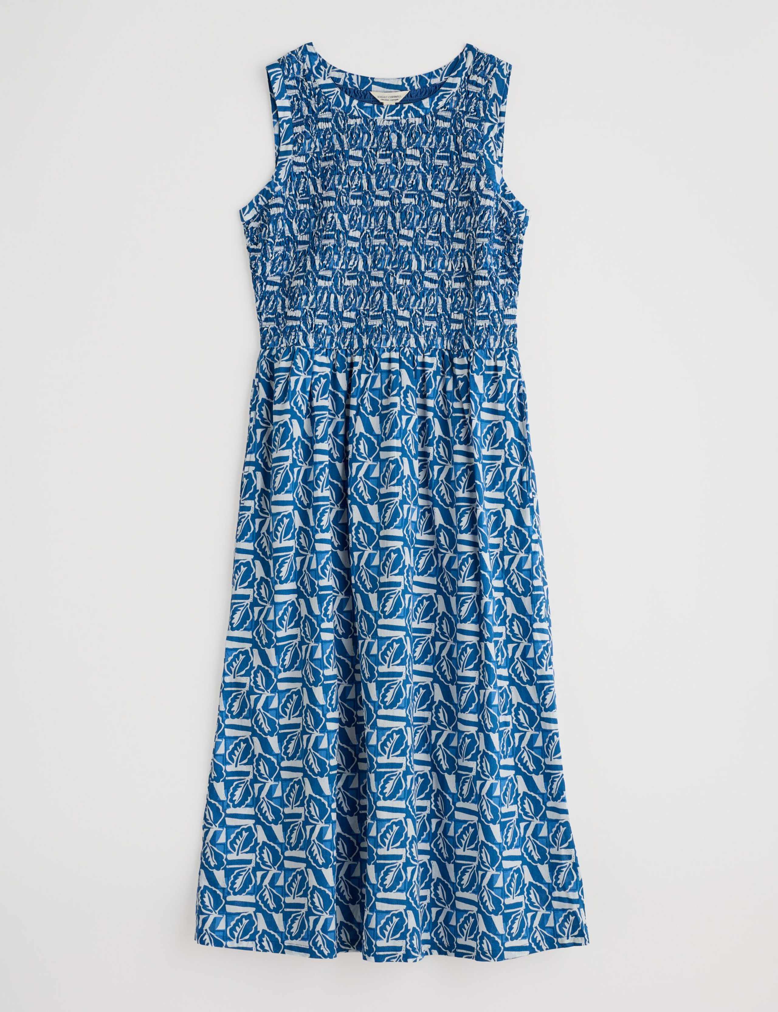 Pure Cotton Leaf Print Shirred Midaxi Dress 2 of 5