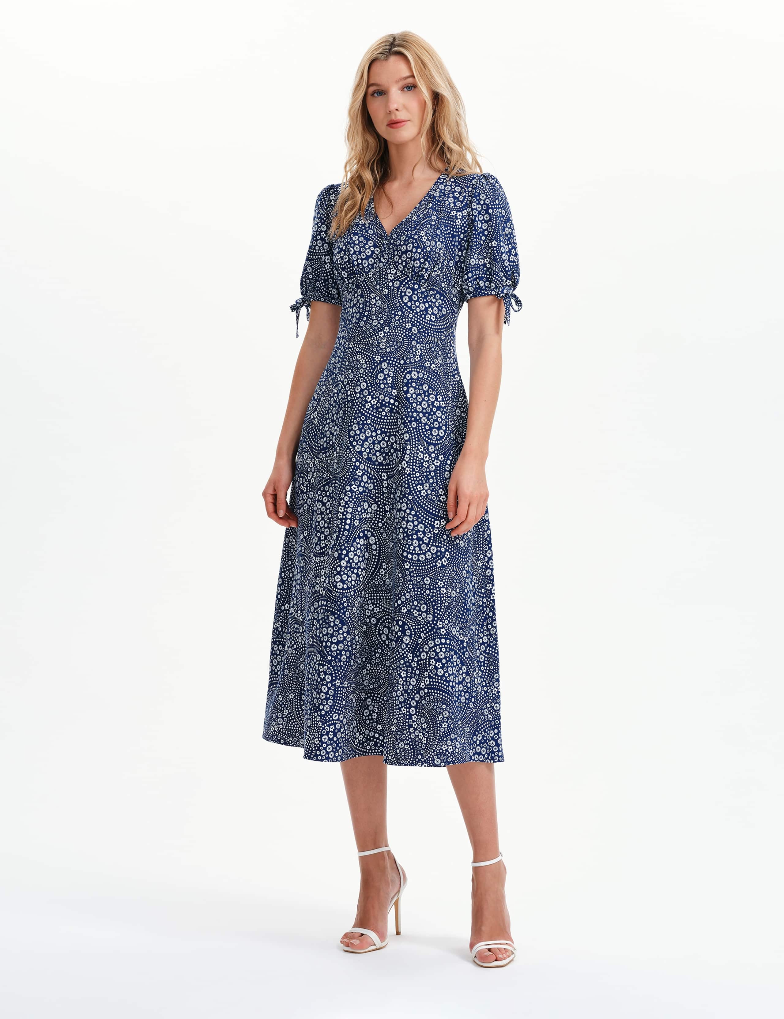 Printed V-Neck Midi Tea Dress 1 of 8