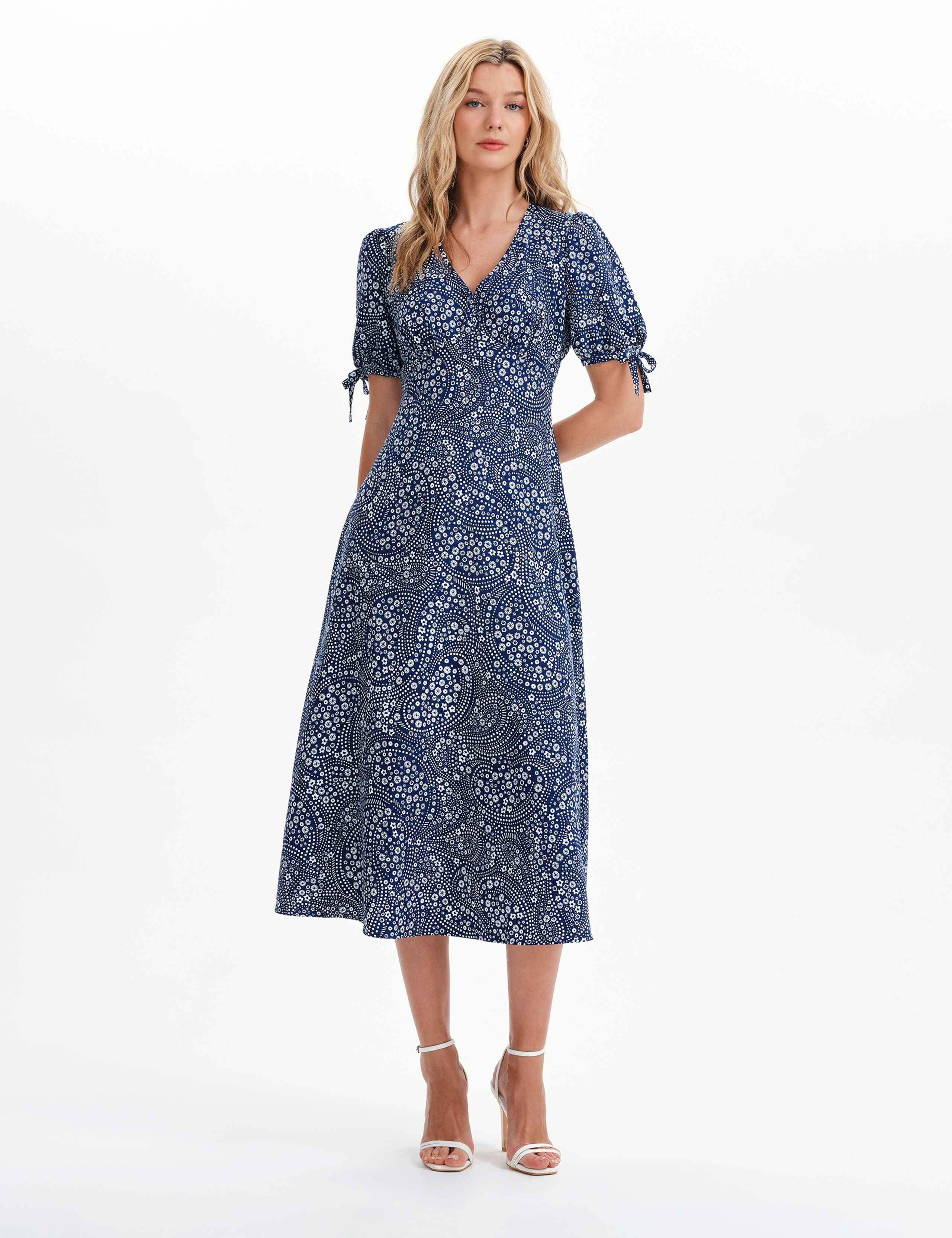 Printed V-Neck Midi Tea Dress 2 of 8
