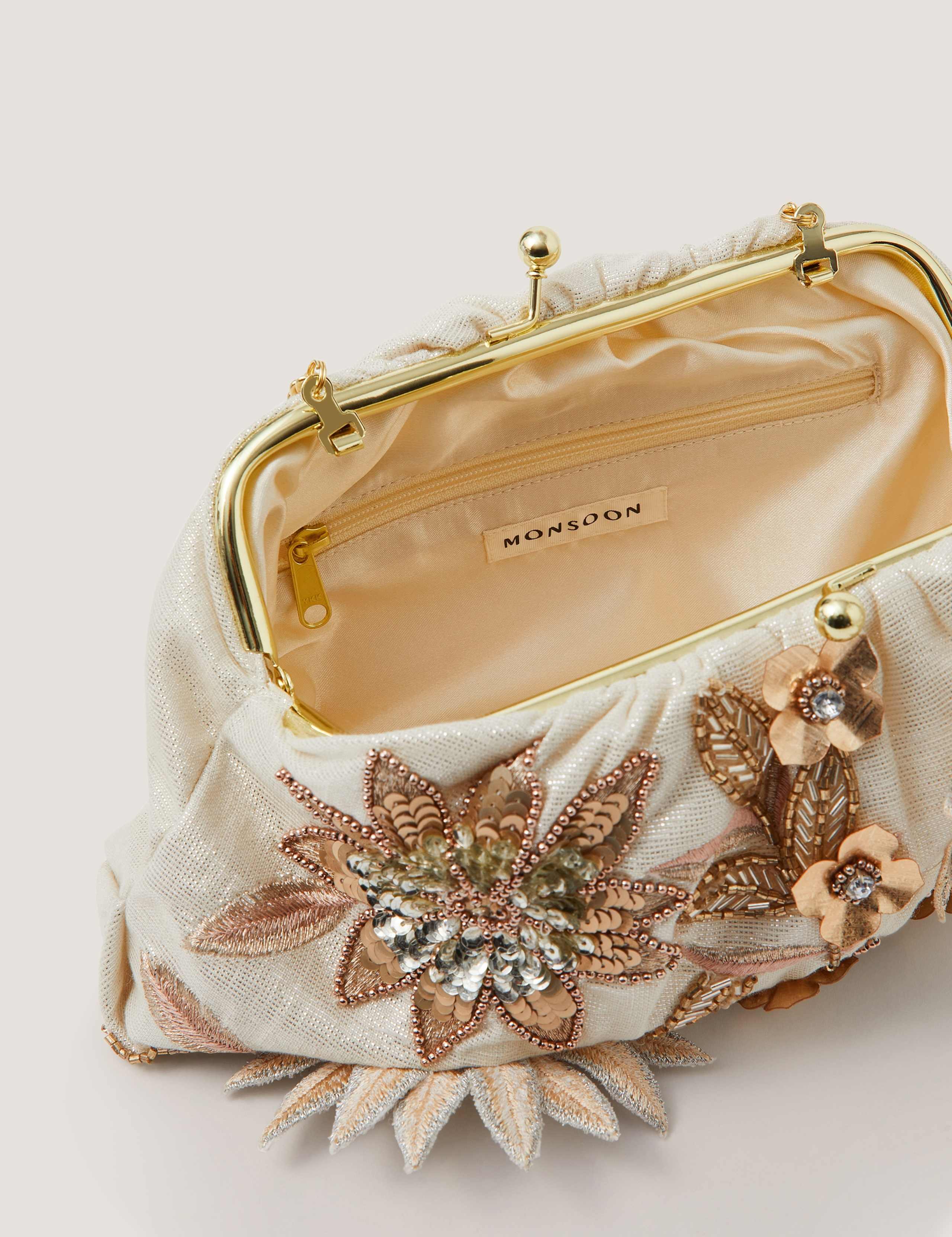 Cotton Rich Floral Embellished Clutch Bag 3 of 3