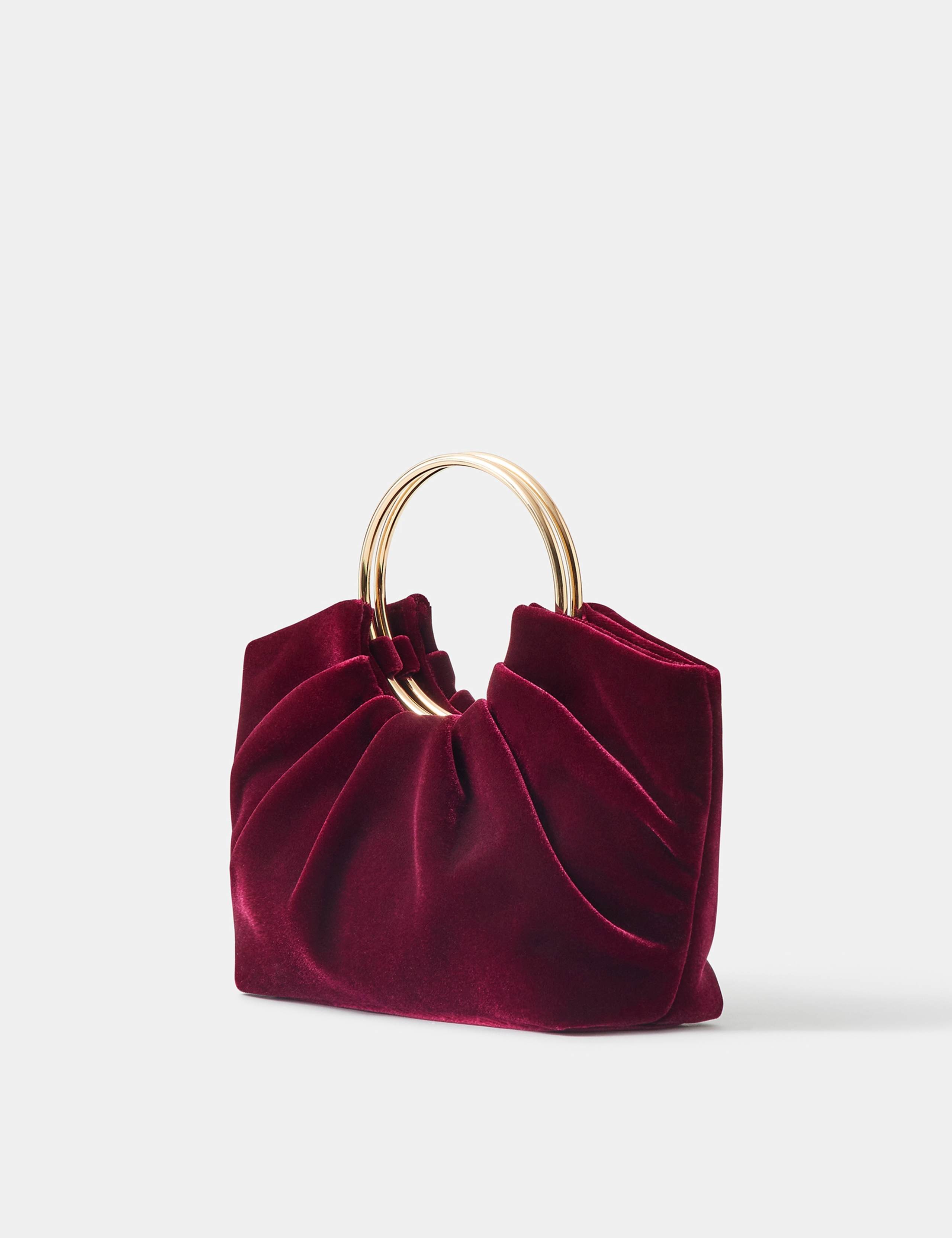 Ruched Ring Detail Velvet Clutch Bag 2 of 4