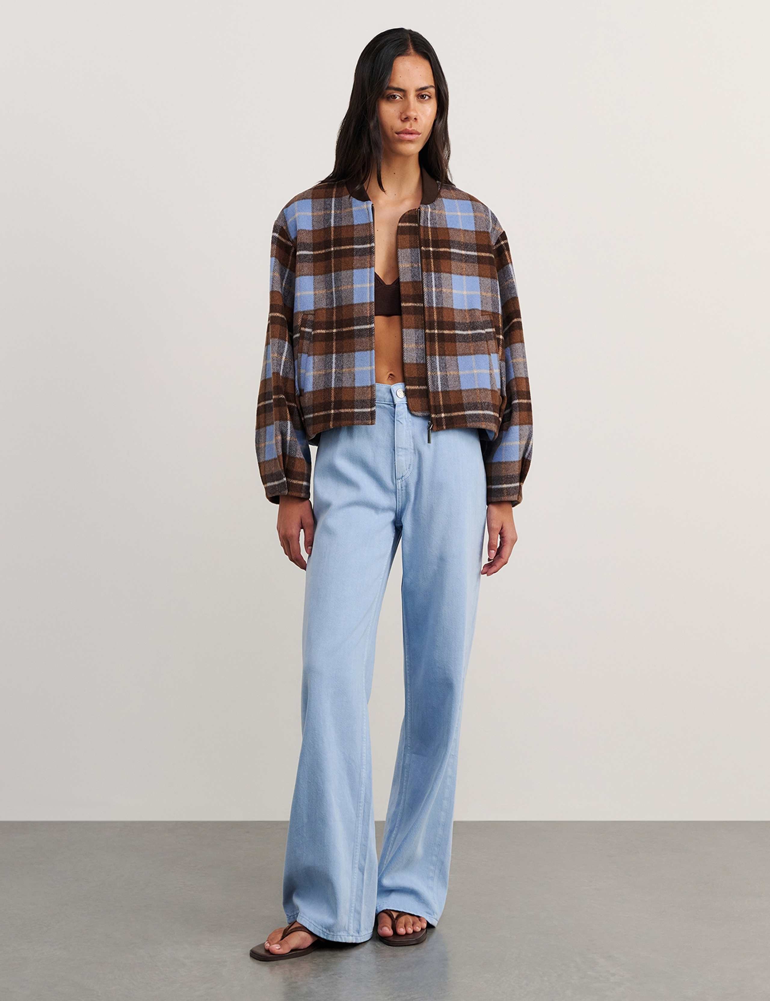 Wool Blend Checked Bomber Jacket 2 of 6