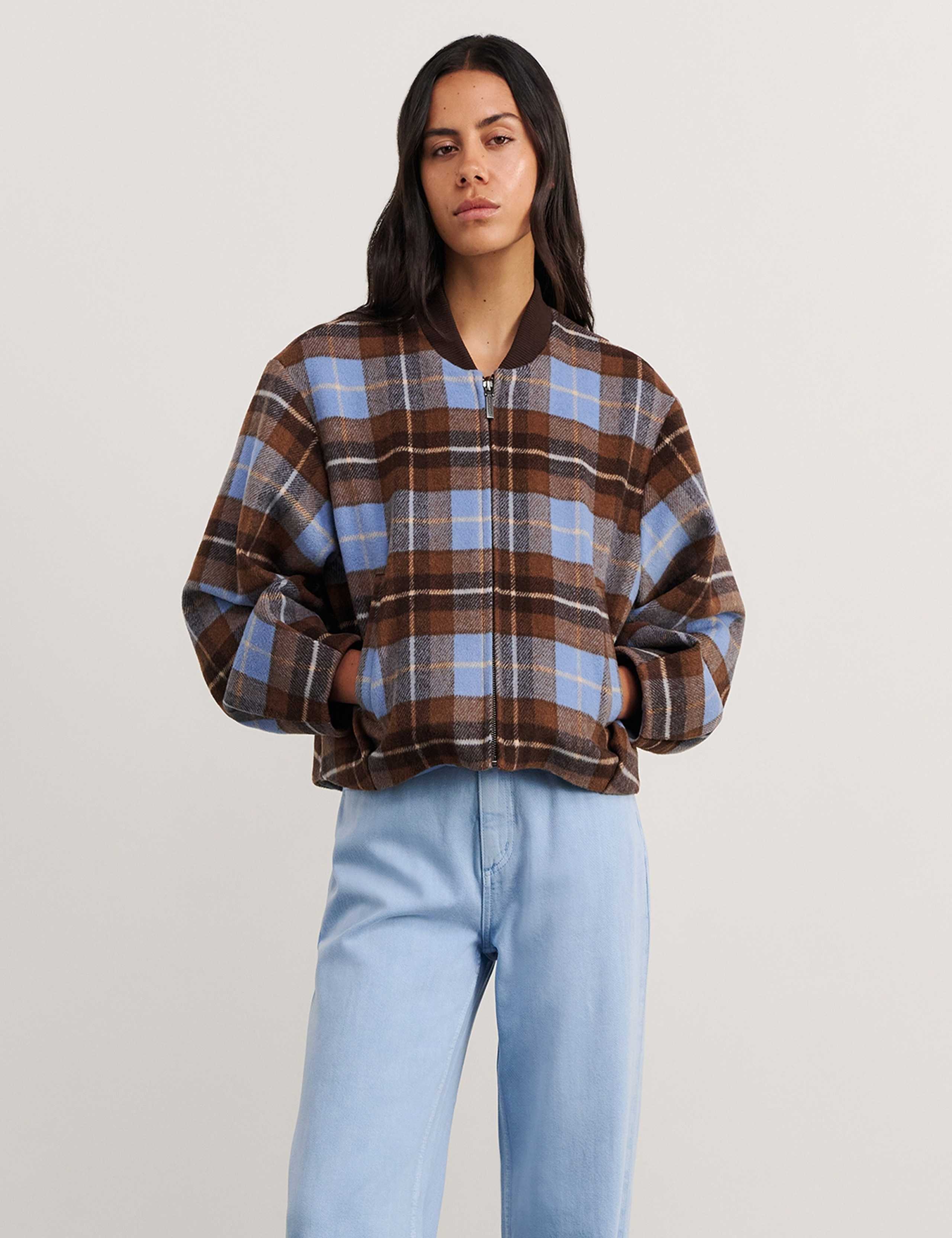 Wool Blend Checked Bomber Jacket 3 of 6