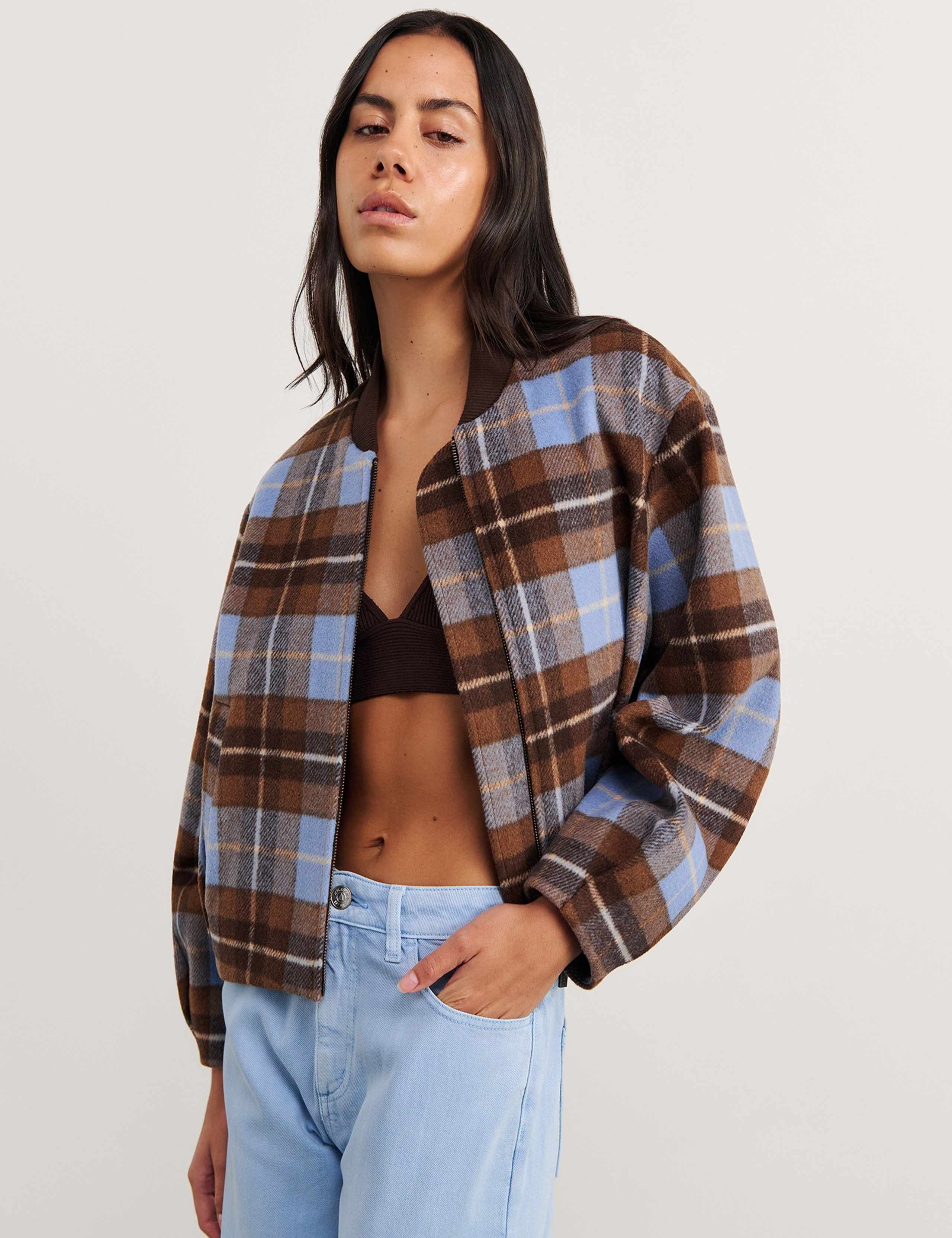 Wool Blend Checked Bomber Jacket 5 of 6