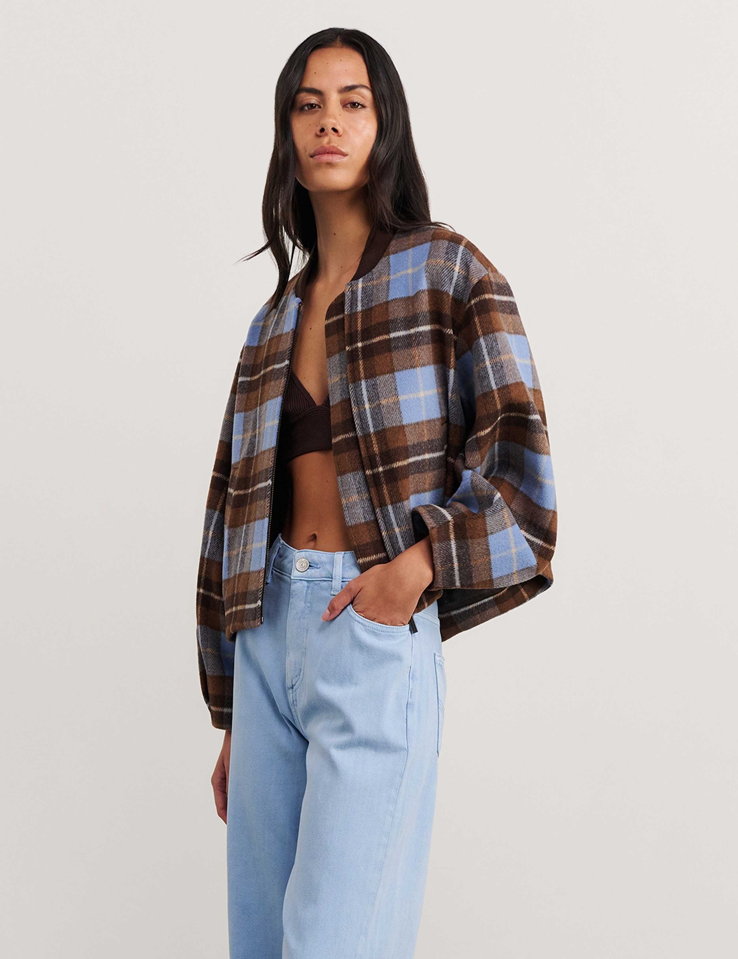 Wool Blend Checked Bomber Jacket 6 of 6