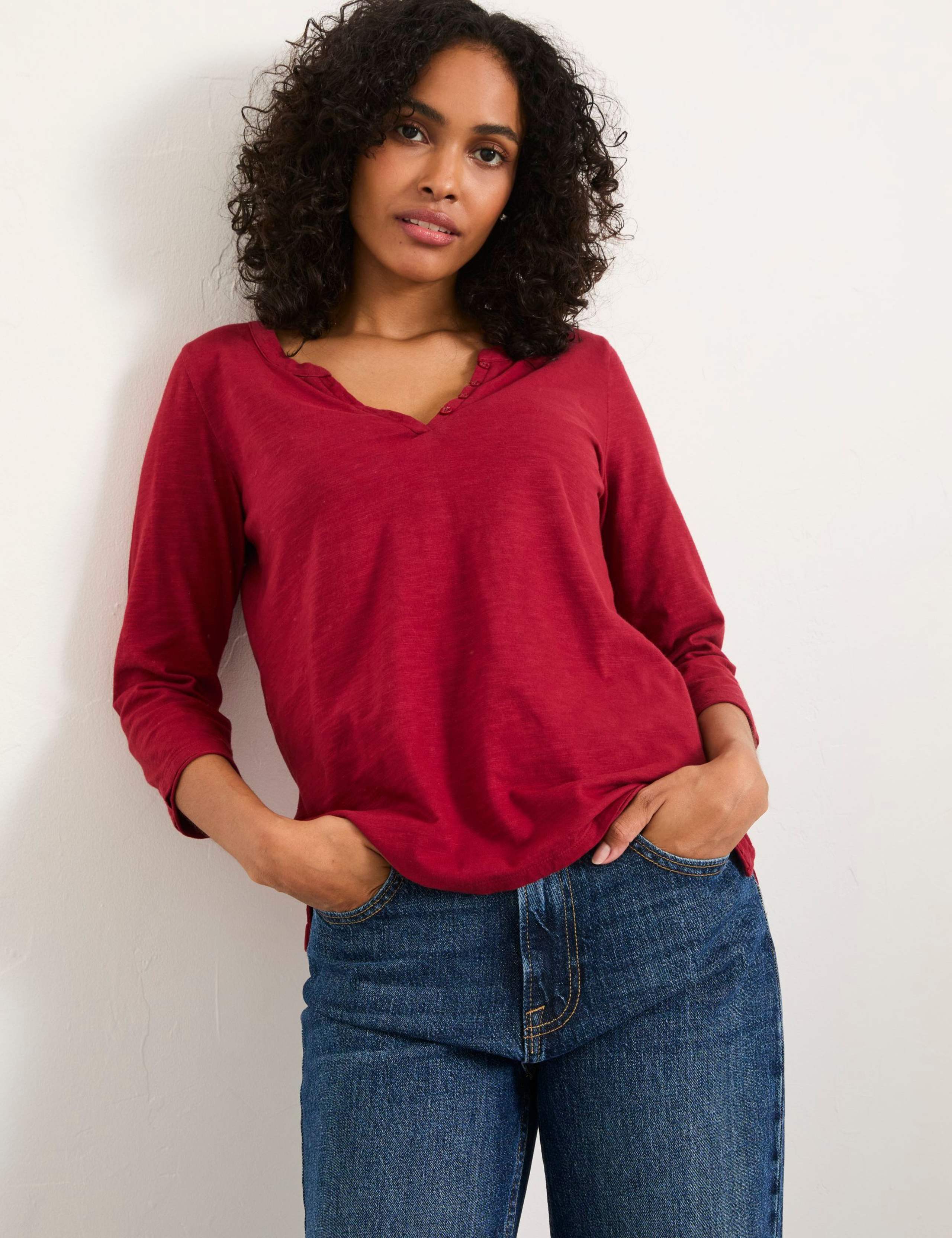 Pure Cotton Notch Neck T-Shirt 1 of 5