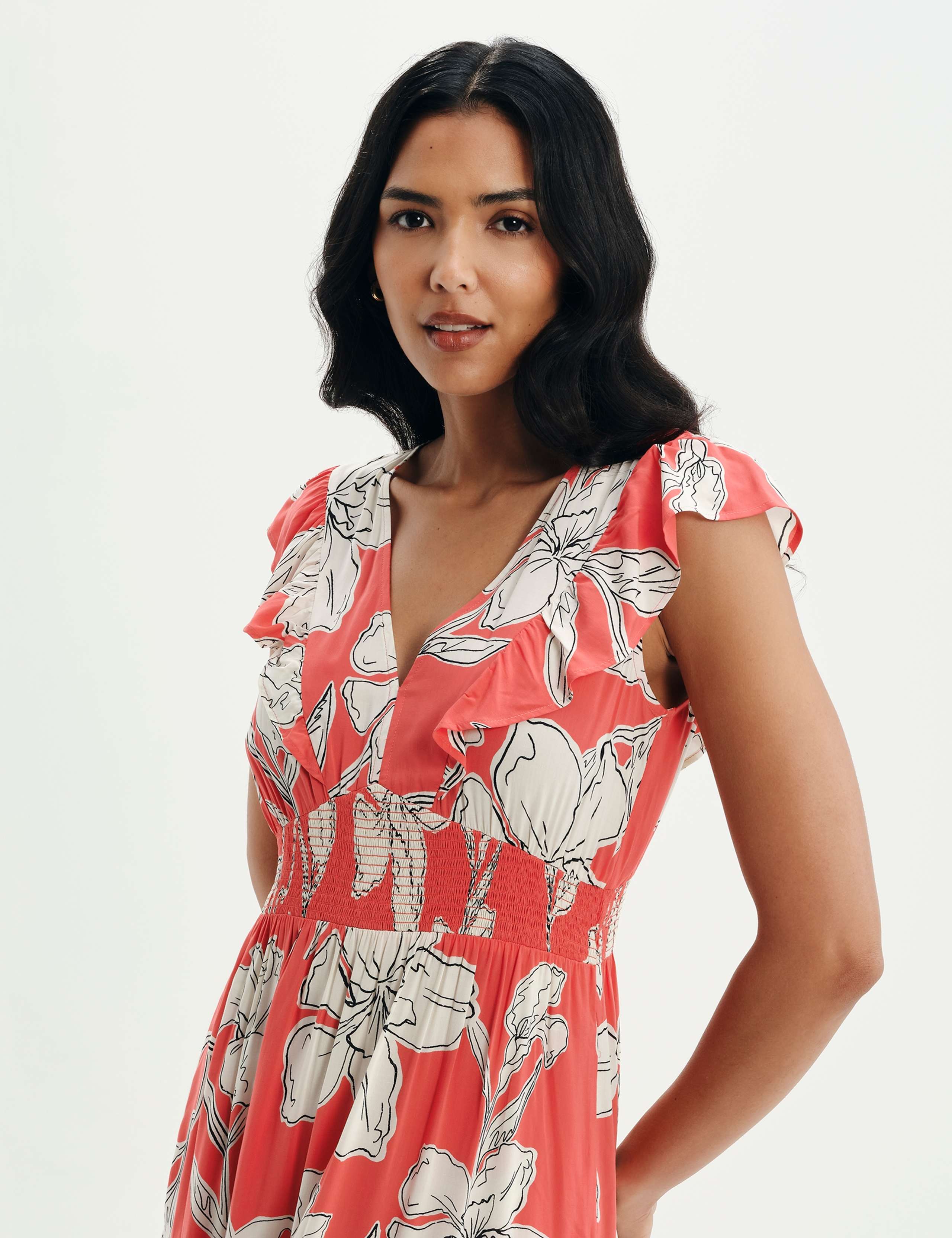 Voile Floral V-Neck Midi Tiered Dress 6 of 10