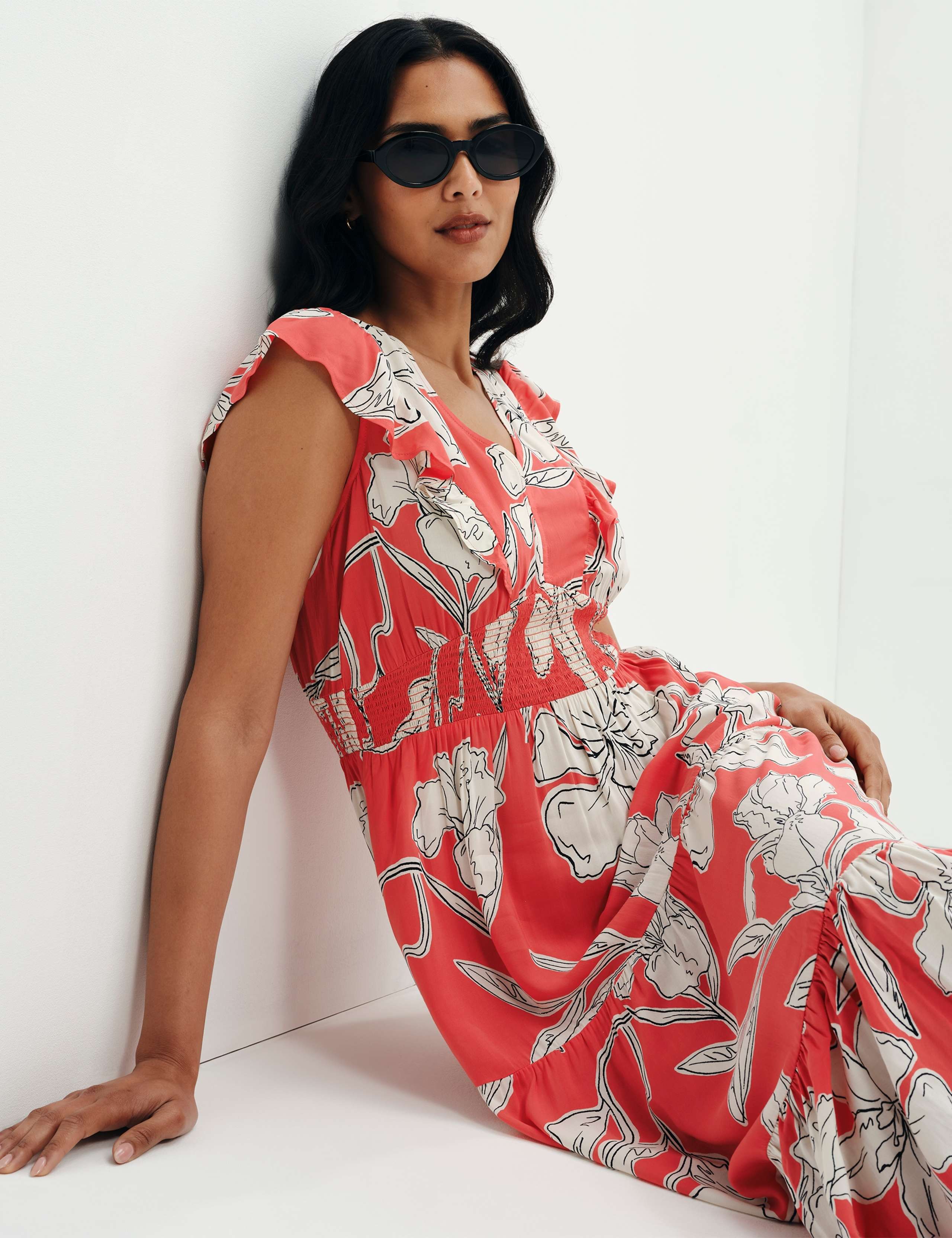 Voile Floral V-Neck Midi Tiered Dress 7 of 10
