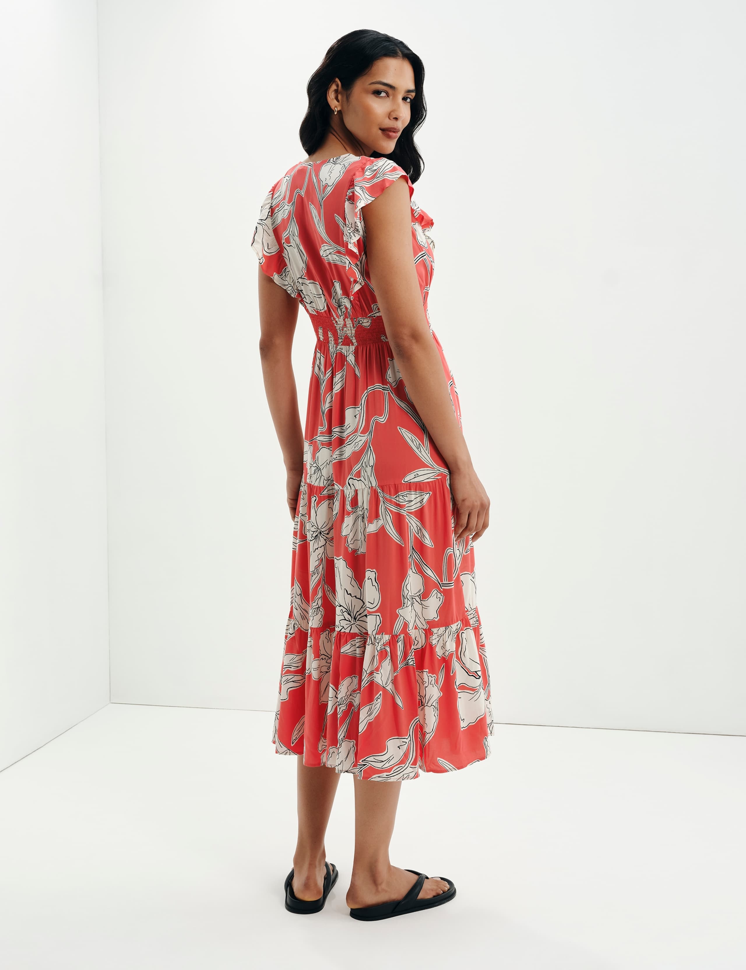 Voile Floral V-Neck Midi Tiered Dress 9 of 10