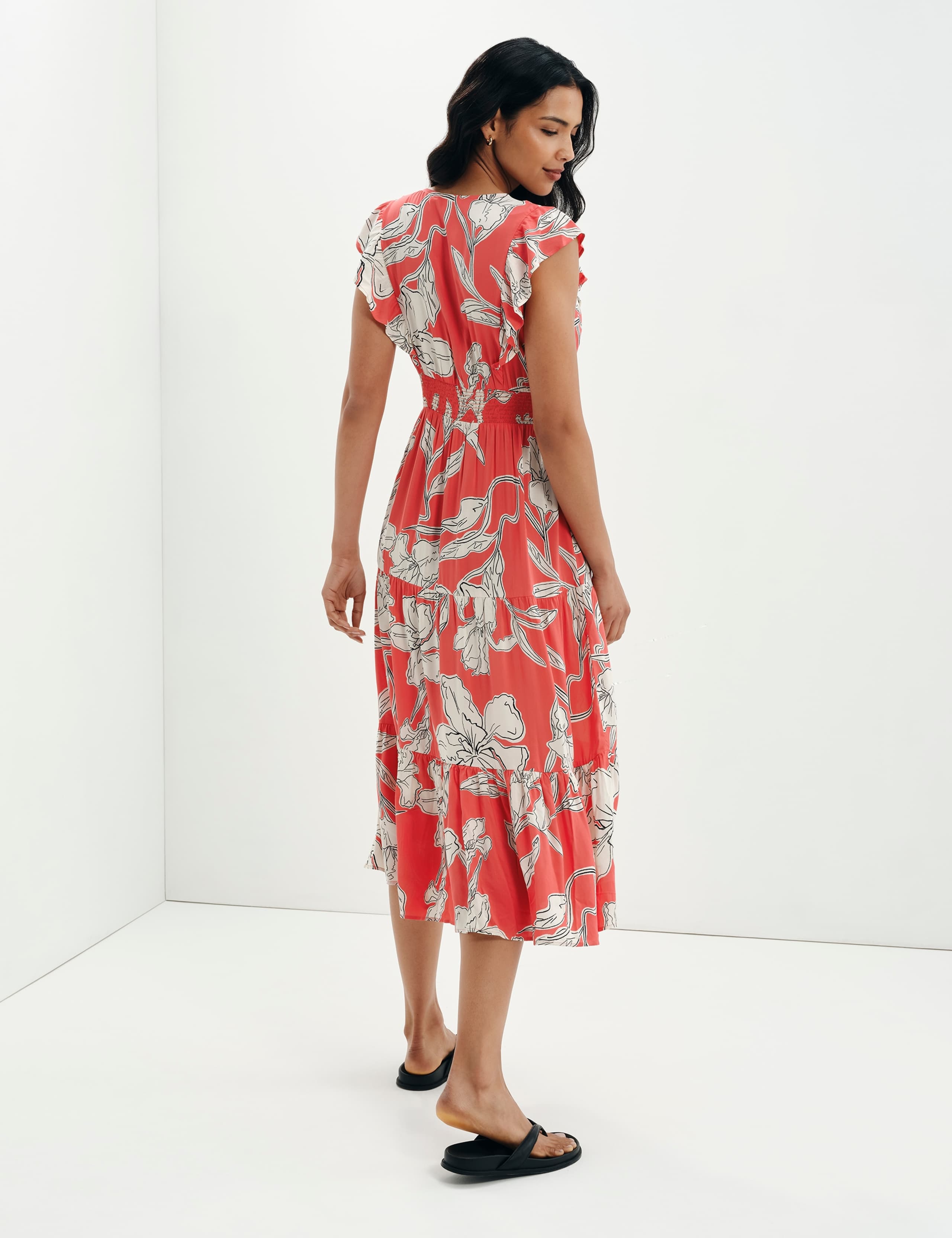 Voile Floral V-Neck Midi Tiered Dress 10 of 10