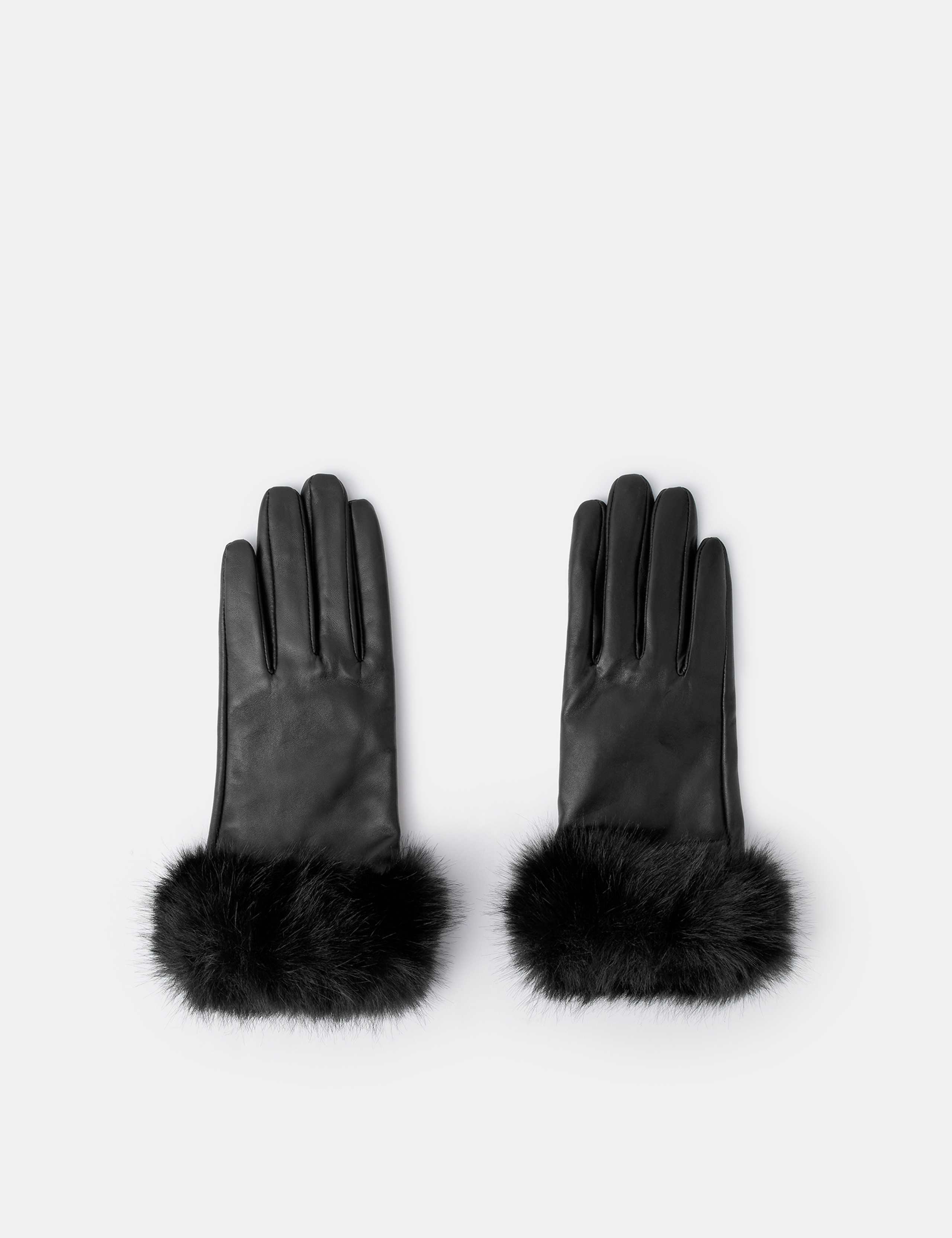 Faux Fur Cuff Leather Gloves 1 of 2