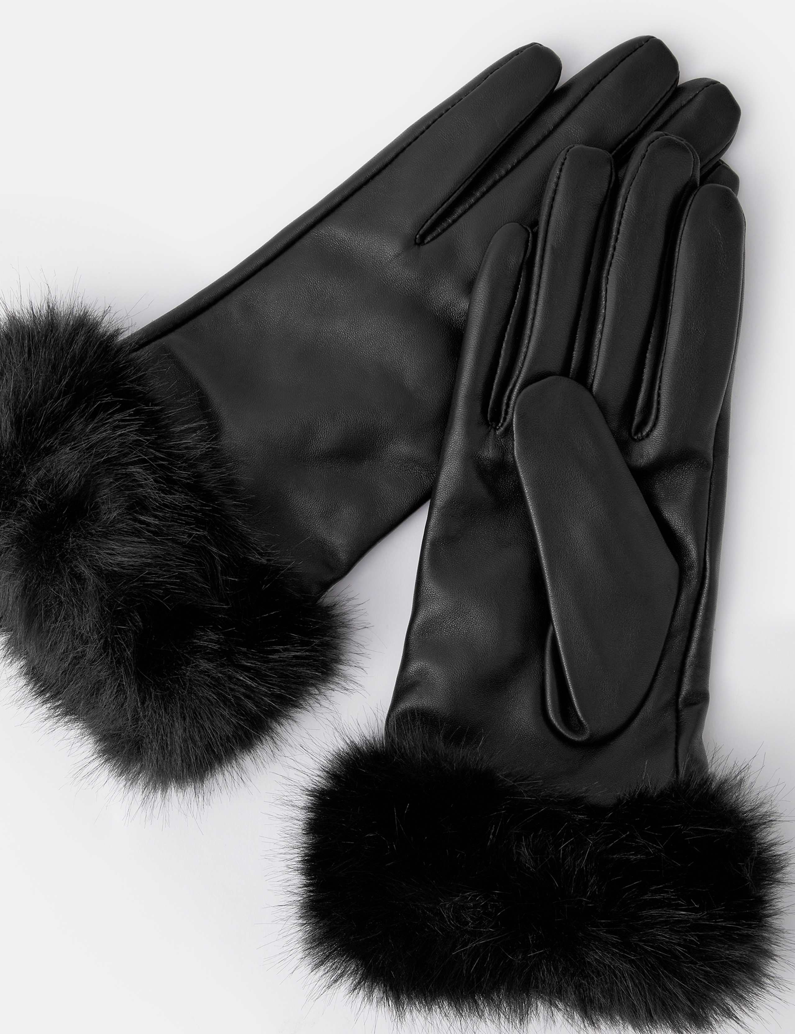 Faux Fur Cuff Leather Gloves 2 of 2