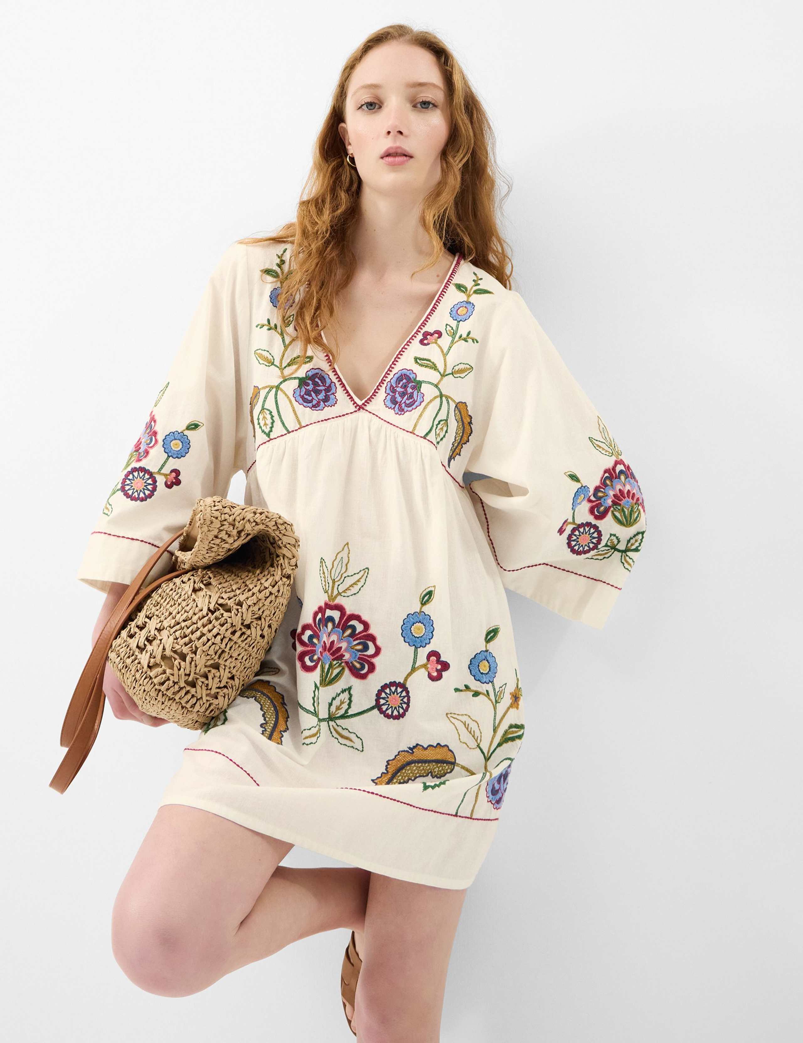 Cotton Rich Embroidered Mini Beach Dress 1 of 4