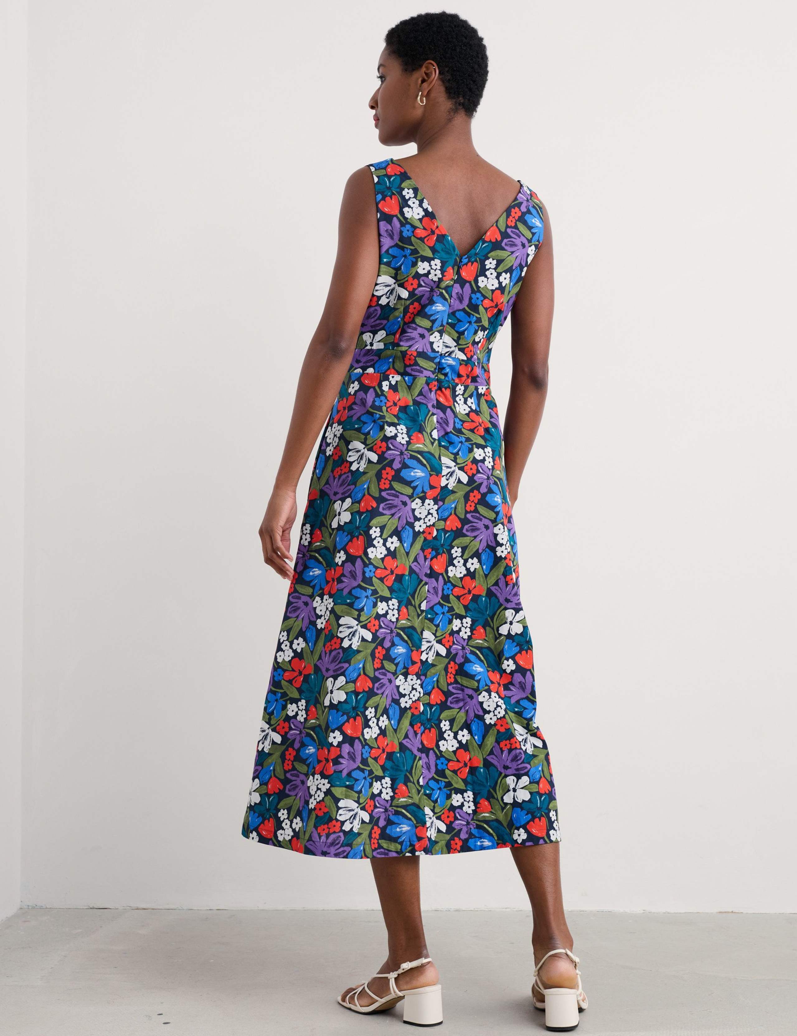 Pure Cotton Floral V-Neck Midi Skater Dress 4 of 5