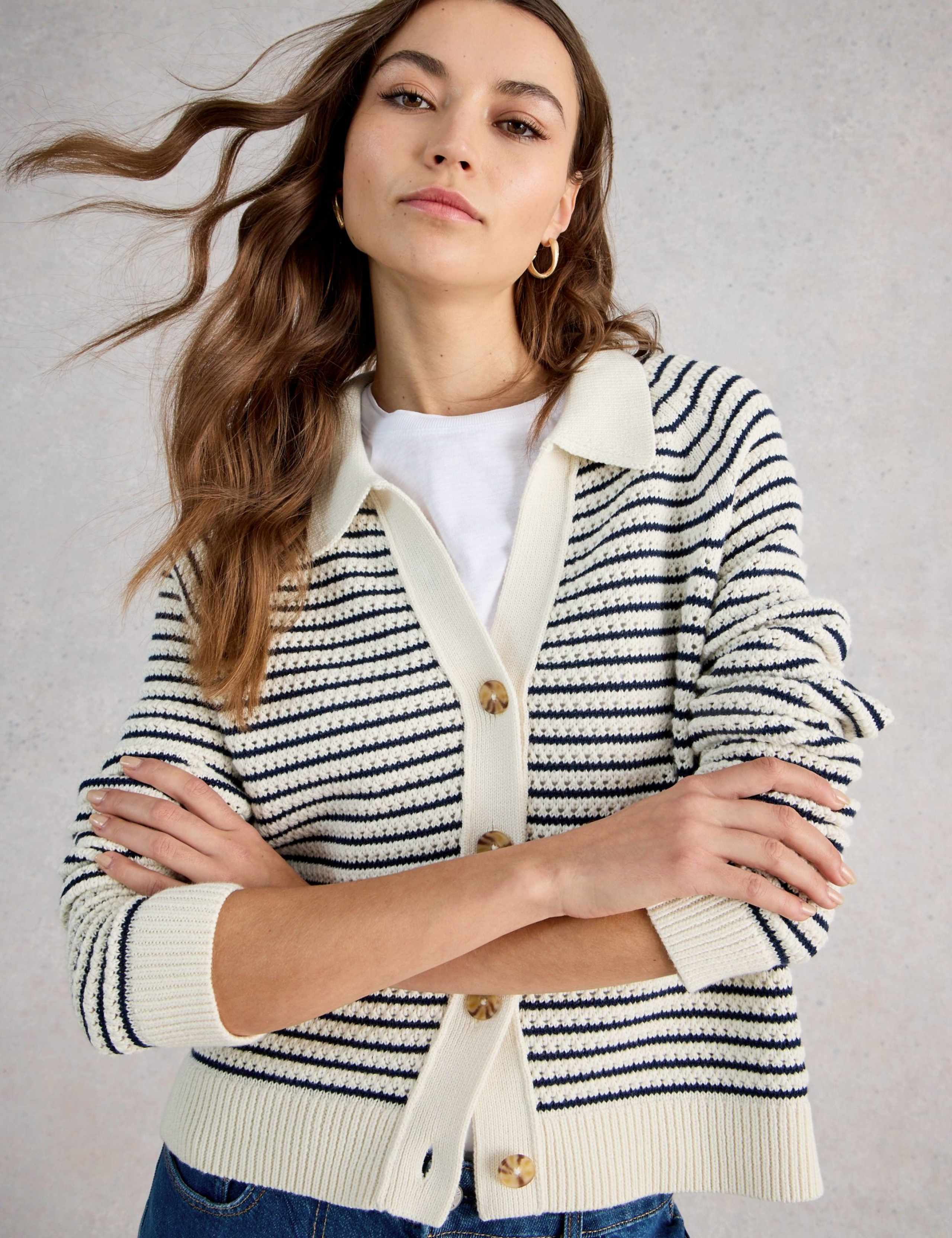 Pure Cotton Stripe Collared Cardigan 3 of 6