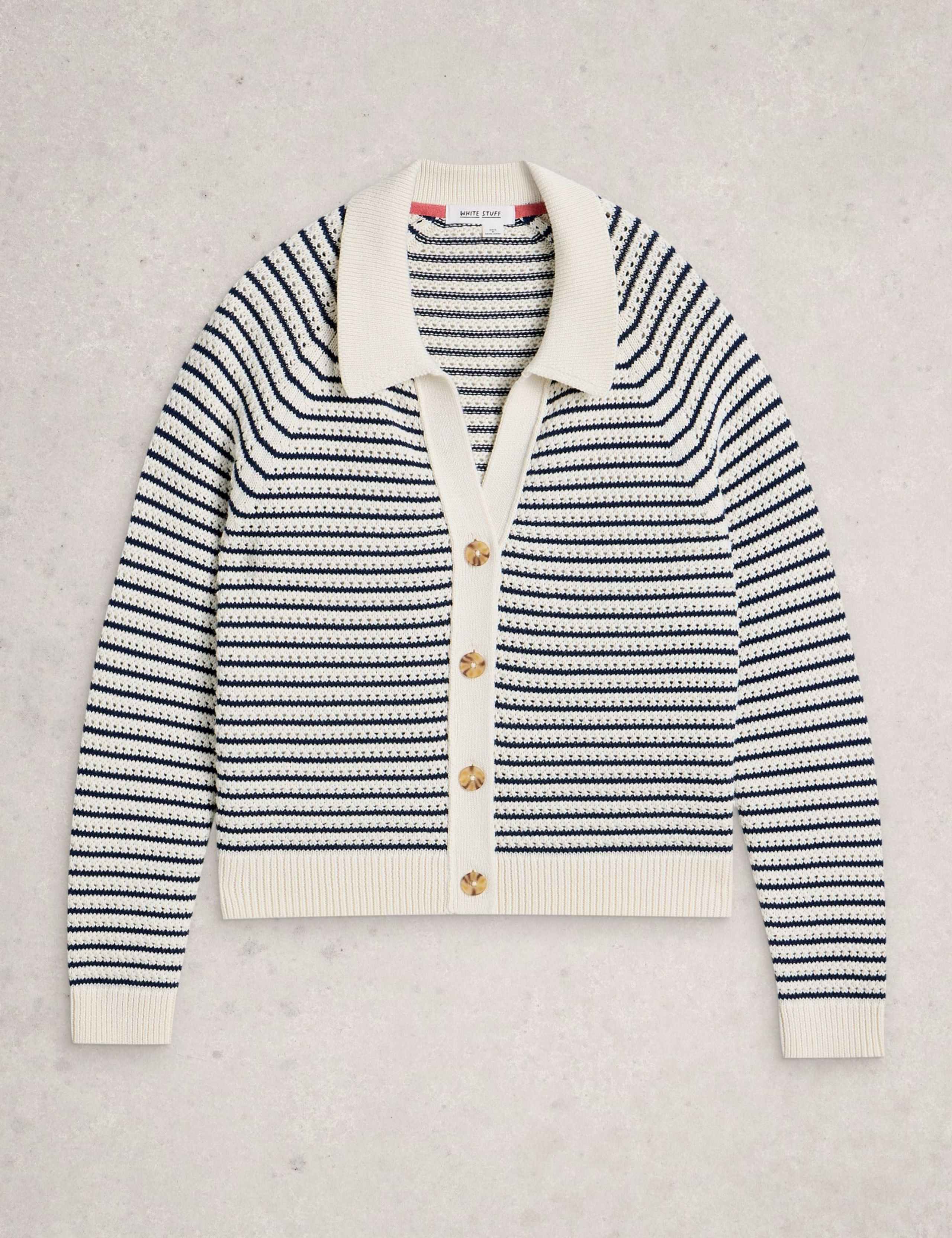 Pure Cotton Stripe Collared Cardigan 2 of 6