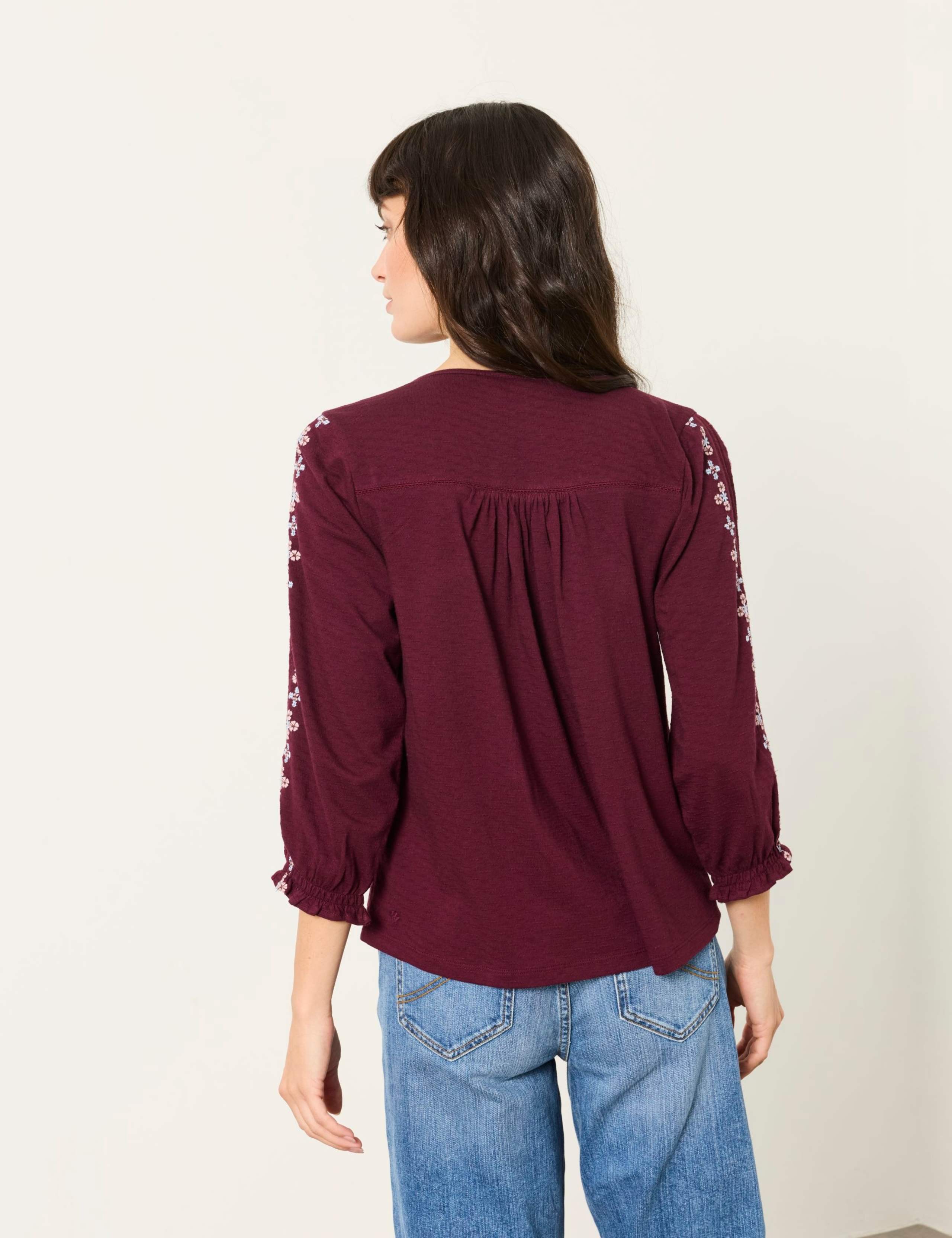 Embroidered V Neck Cotton Blouse 3 of 5