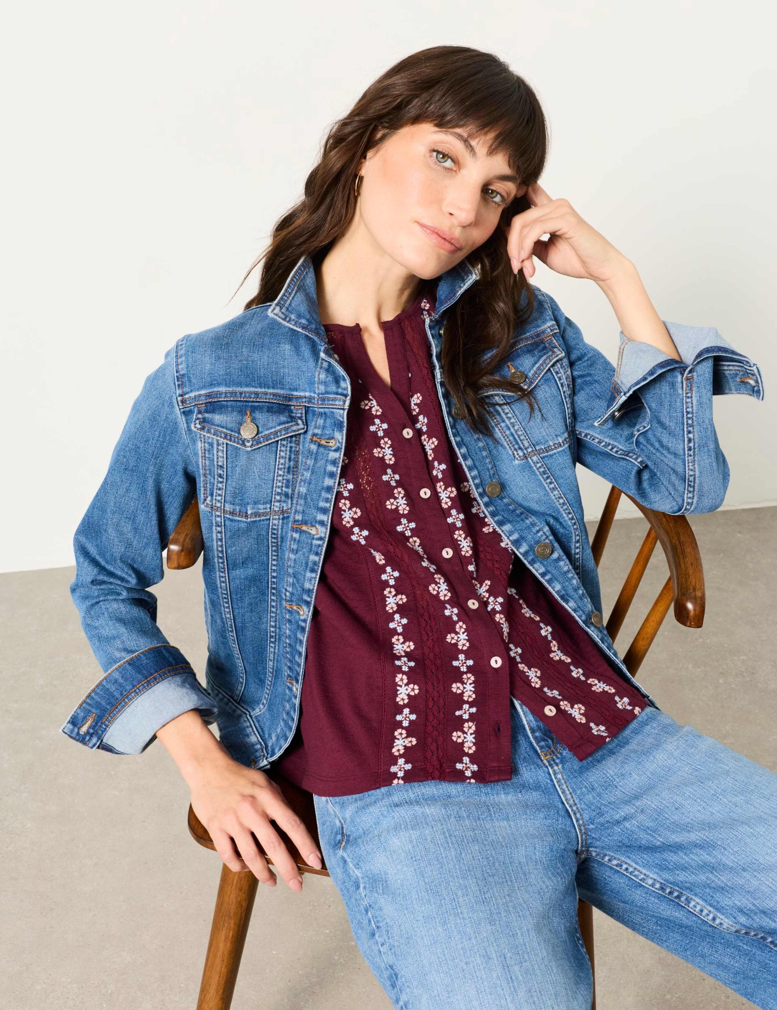 Embroidered V Neck Cotton Blouse 4 of 5