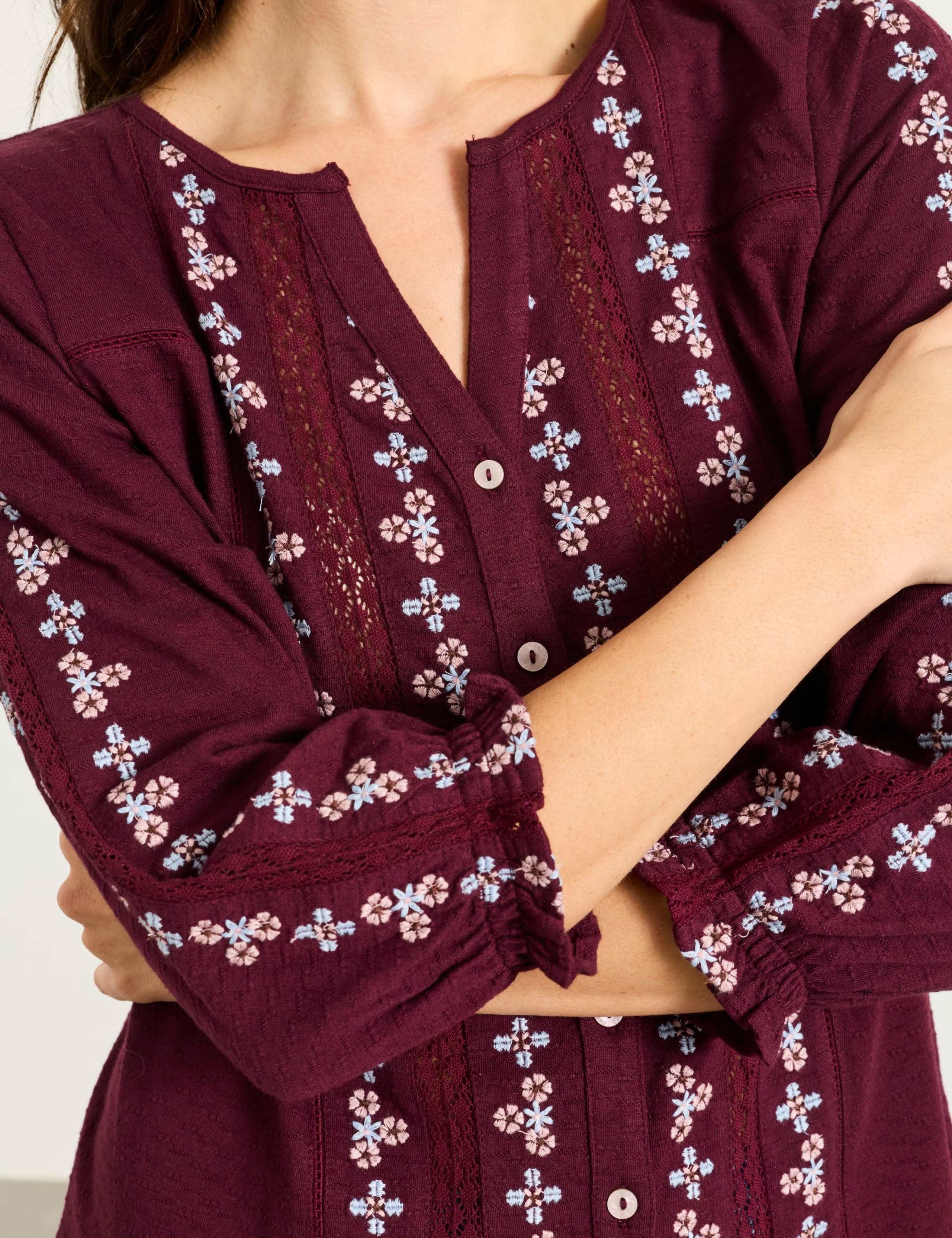 Embroidered V Neck Cotton Blouse 5 of 5