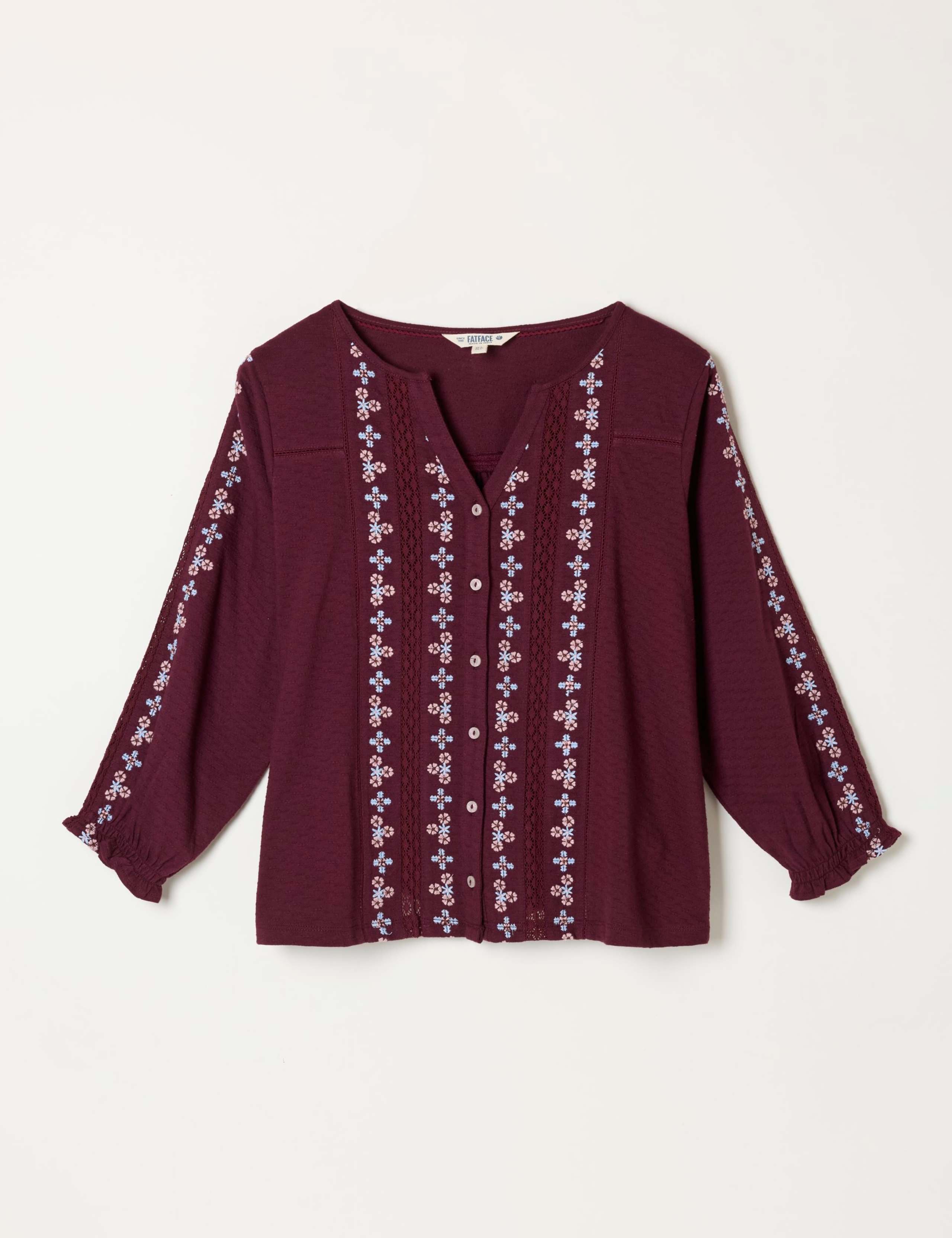 Embroidered V Neck Cotton Blouse 2 of 5