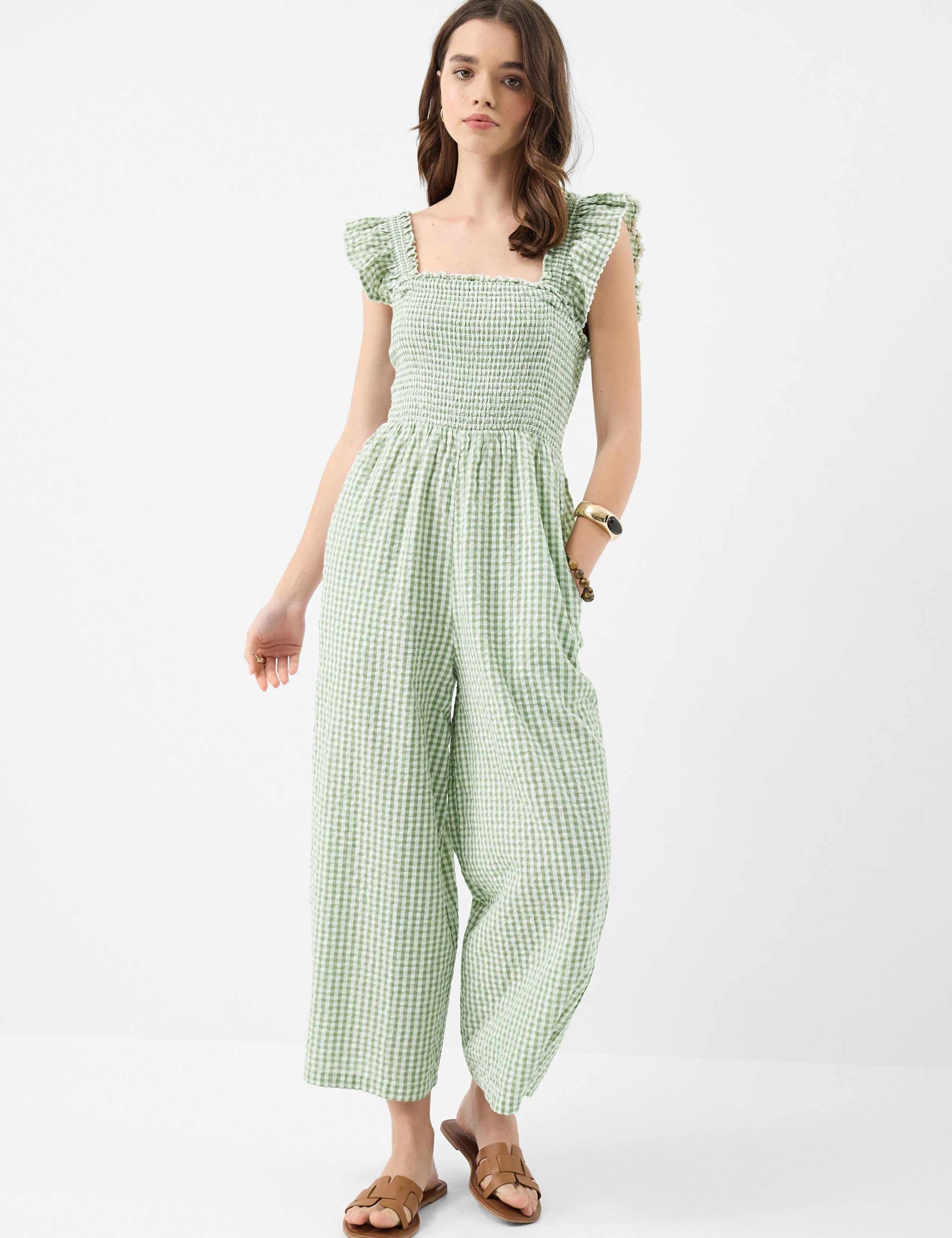 Pure Cotton Gingham Frill Detail Jumpsuit 3 of 4
