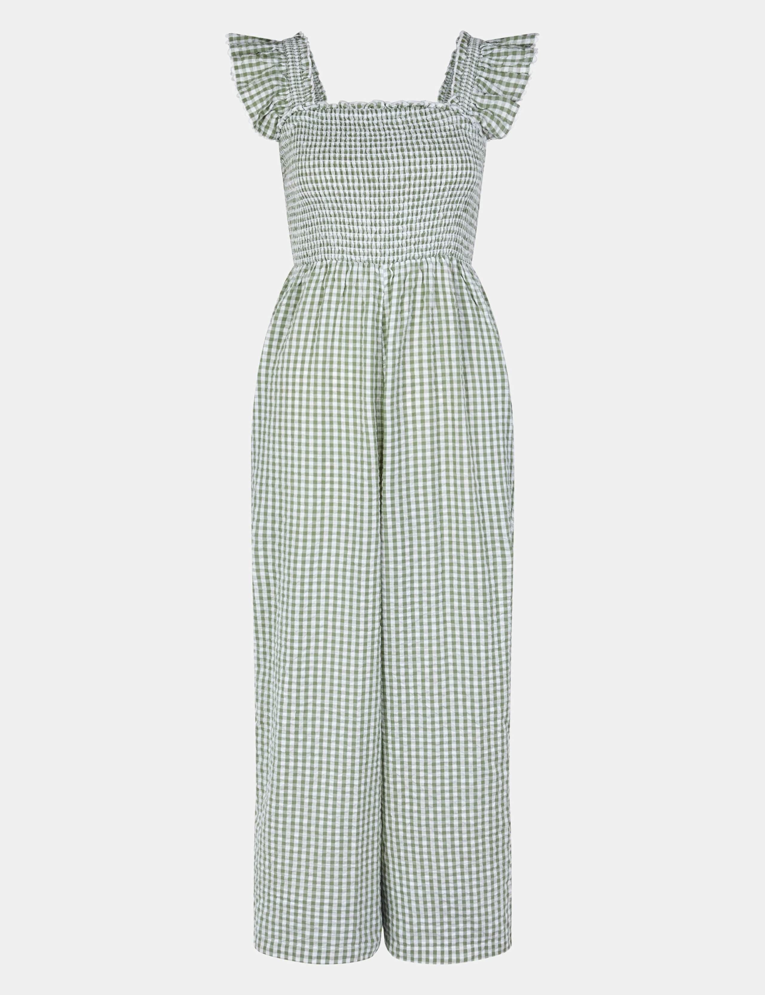 Pure Cotton Gingham Frill Detail Jumpsuit 2 of 4