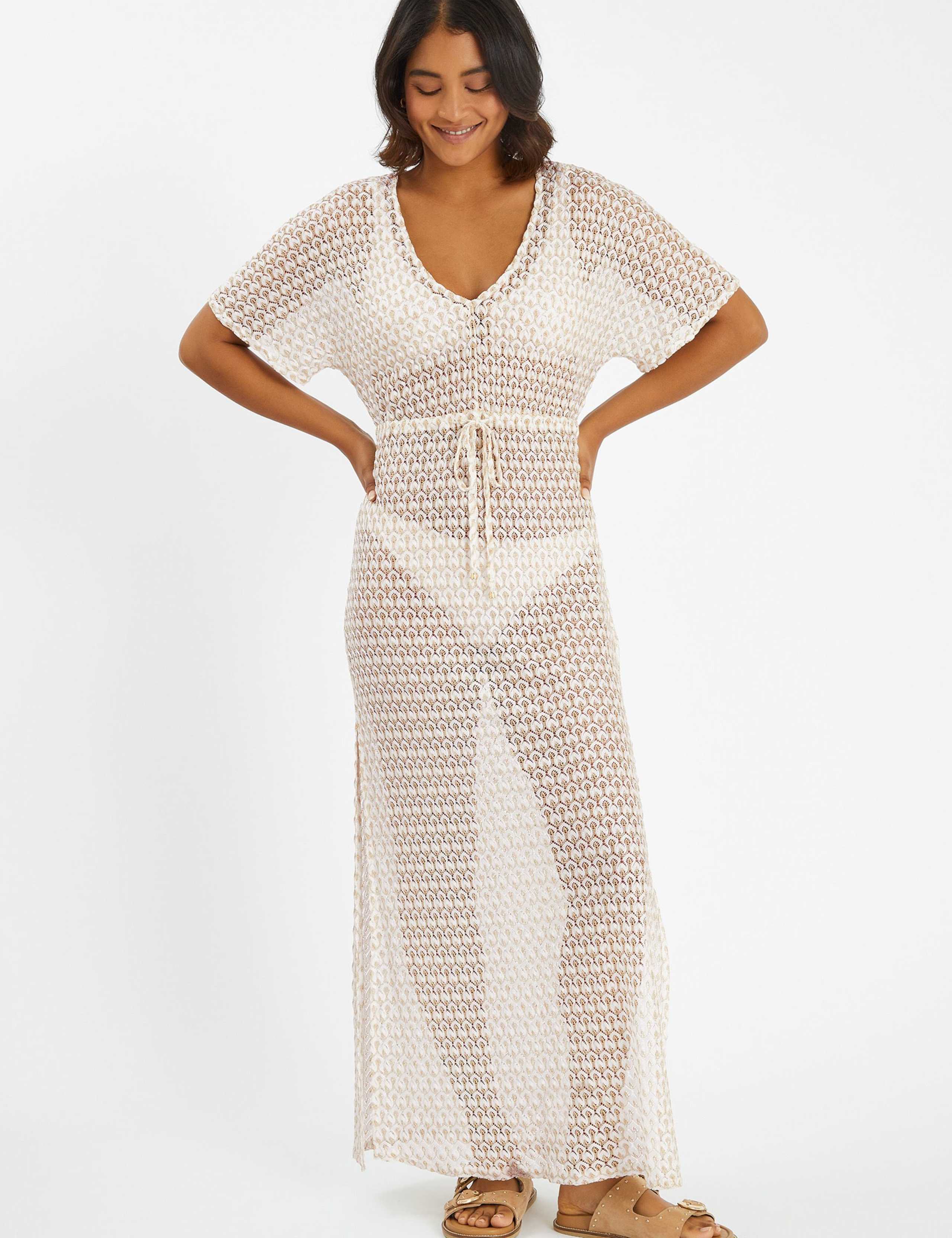 Metallic Knitted V-Neck Maxi Kaftan 1 of 5