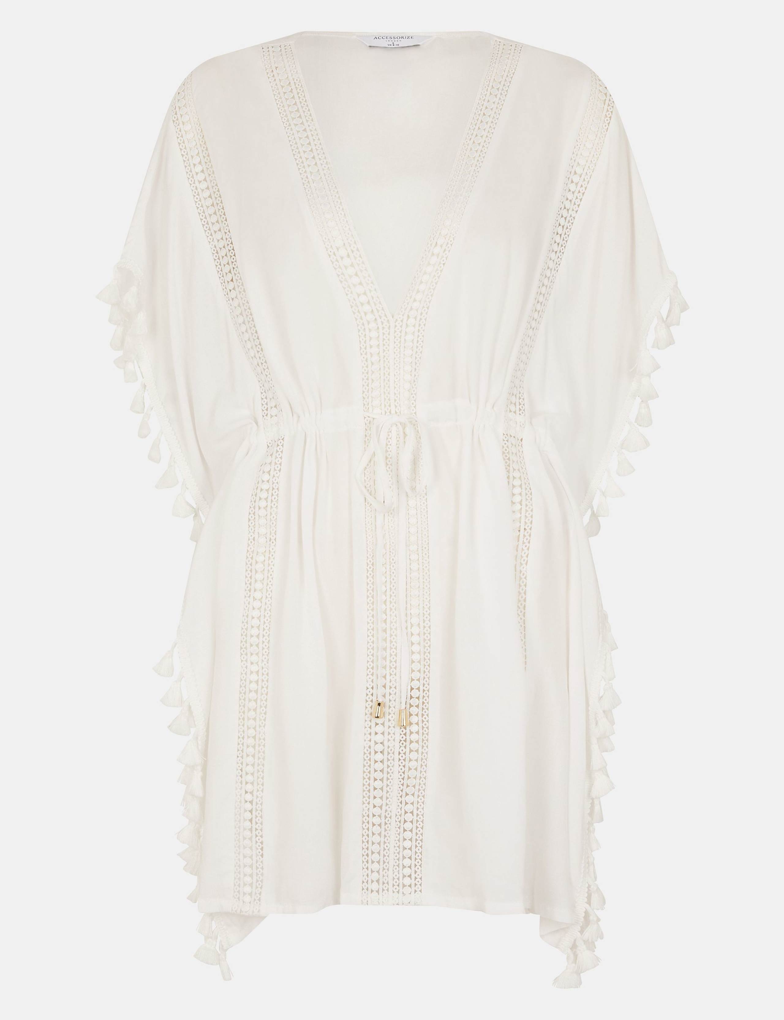 Tassel Trim Mini Kaftan Beach Dress 2 of 4