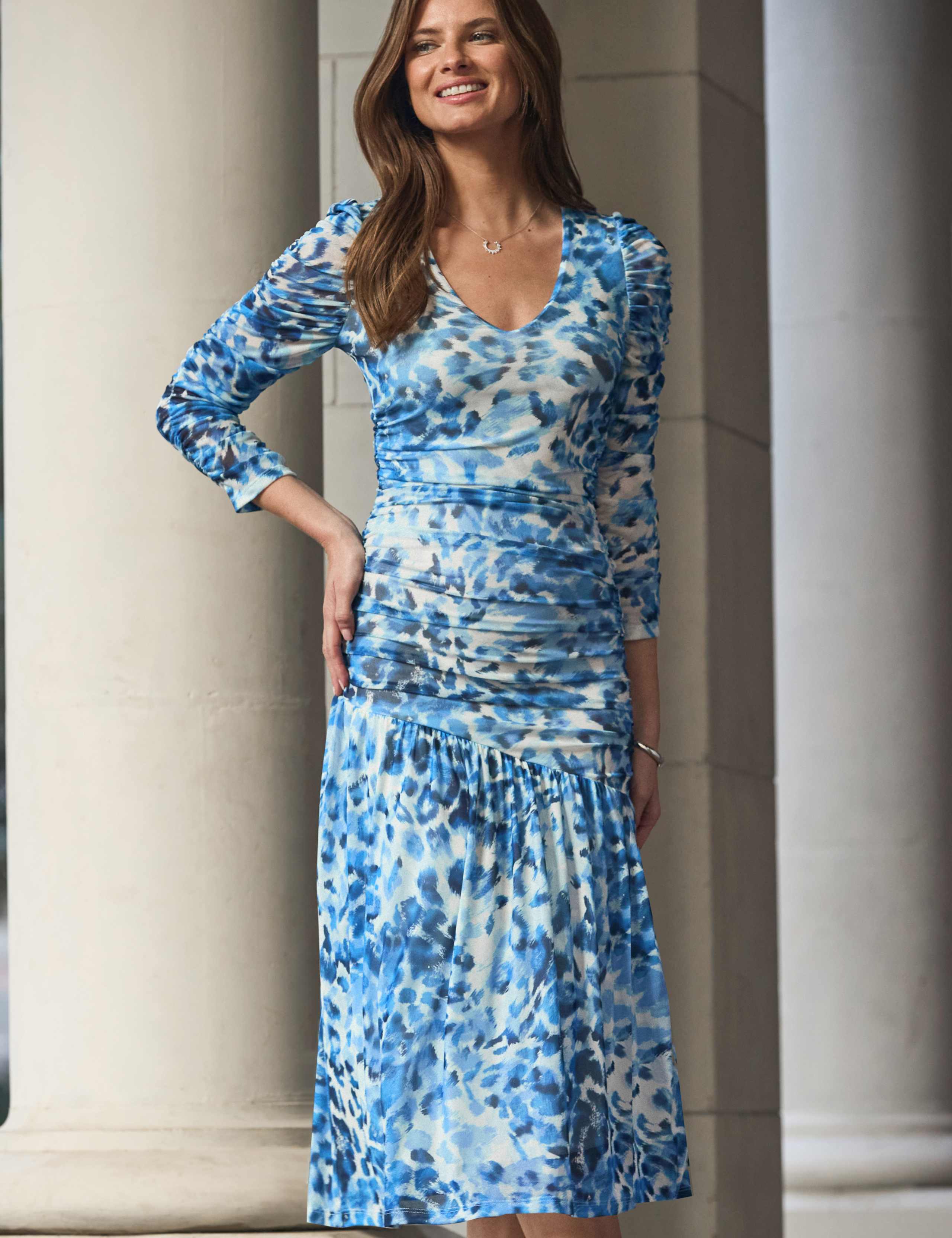 Animal Print Ruched Midi Skater Dress 2 of 5