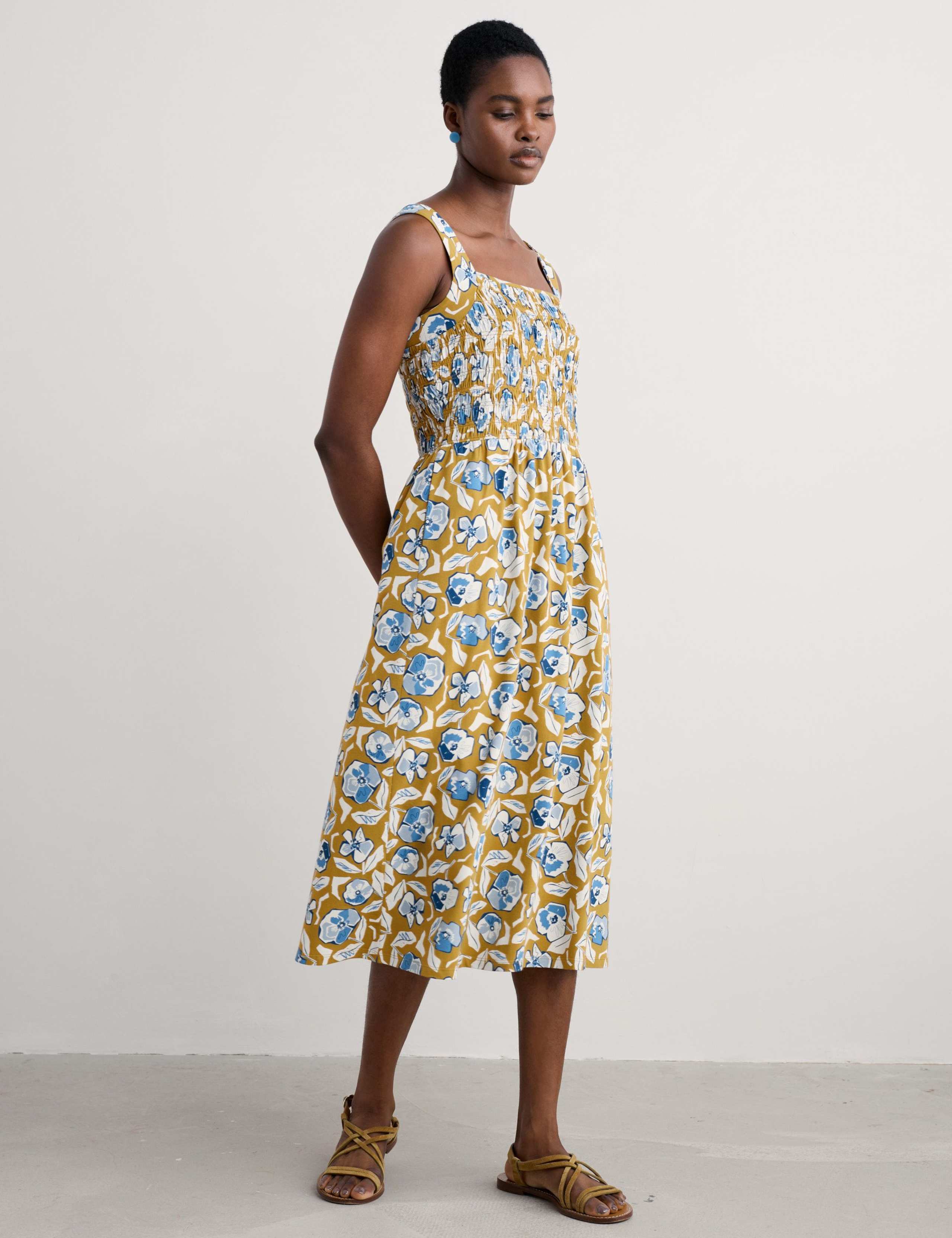 Cotton Rich Floral Square Neck Midi Dress 3 of 4