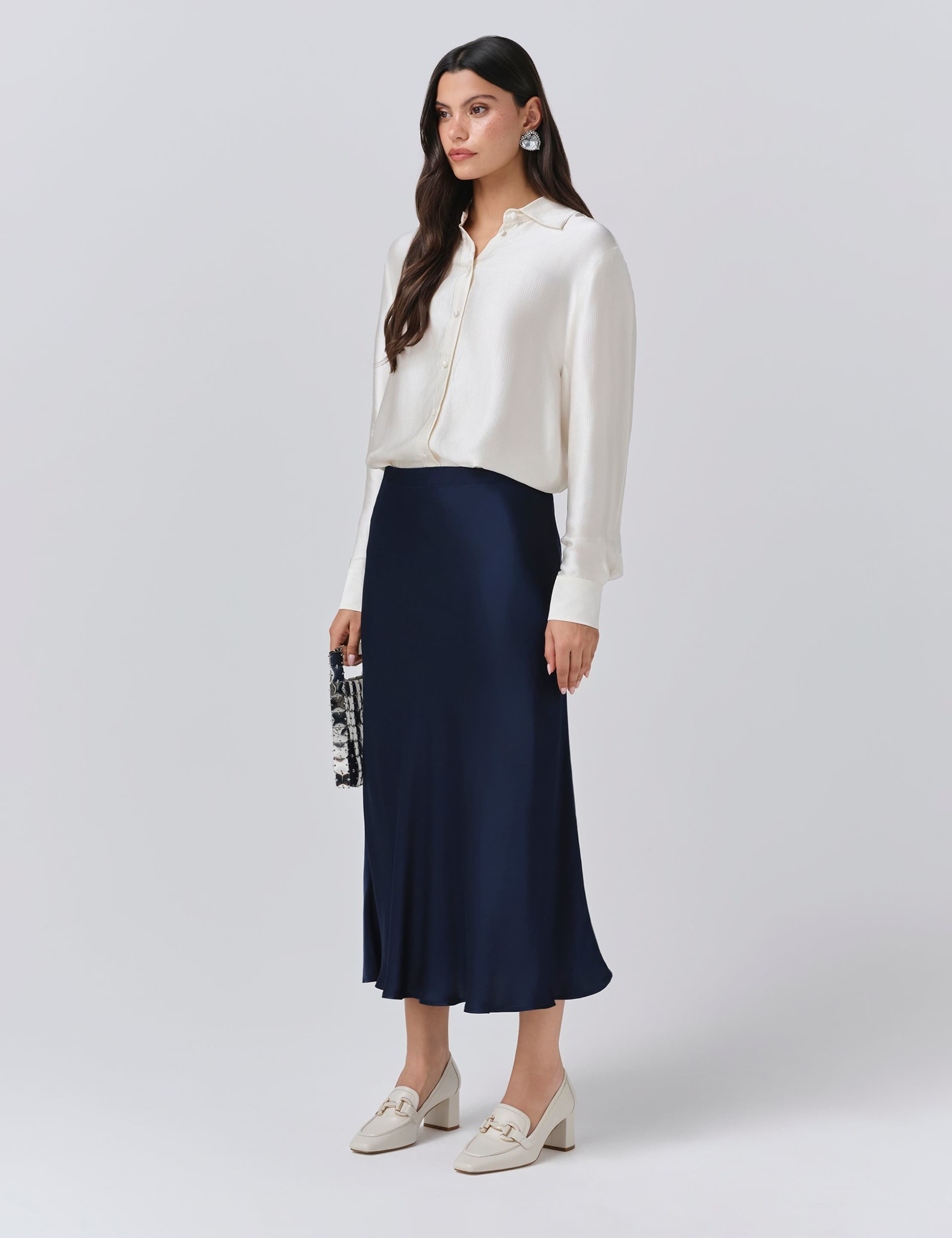 Satin Side Split Midi Slip Skirt 2 of 5