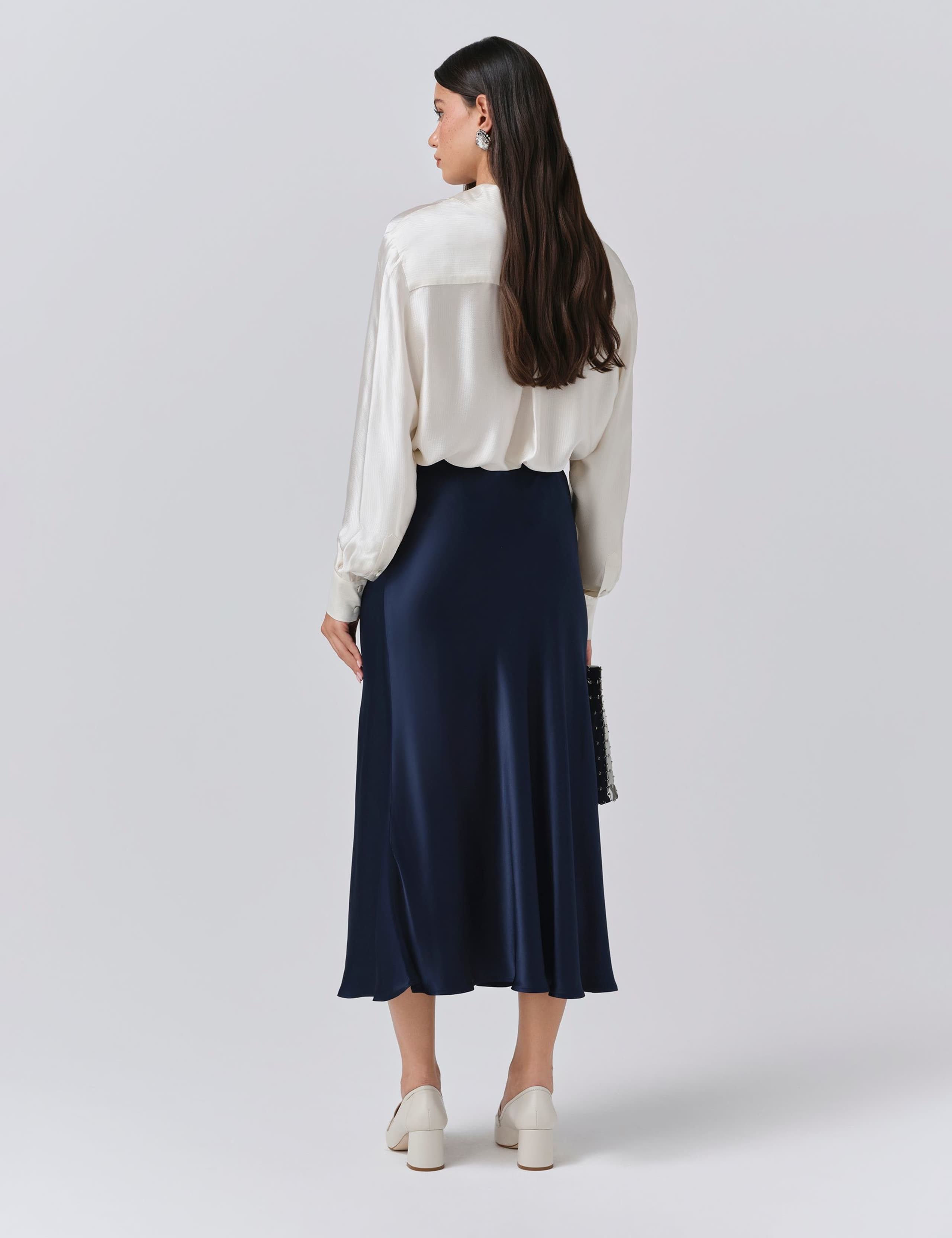 Satin Side Split Midi Slip Skirt 3 of 5